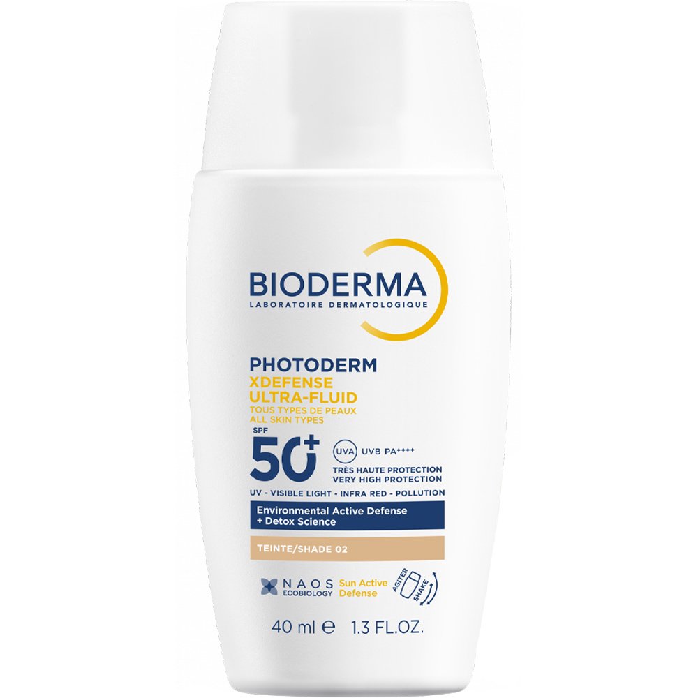Bioderma Photoderm XDefense Tinted Spf50+ Ultra-Fluid Εξαιρετικά Λεπτόρρευστο Αντηλιακό Προσώπου Πολύ Υψηλής Προστασίας με Χρώμα για Όλους τους Τύπους Επιδερμίδας 40ml - Shade 02