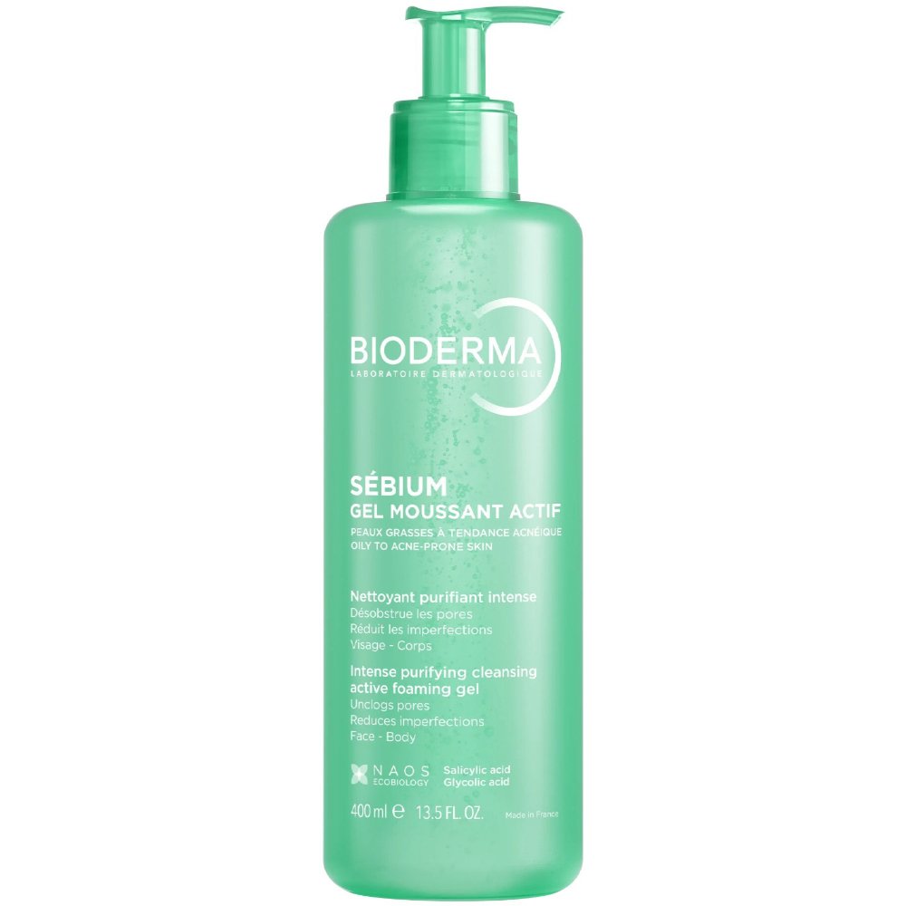 Bioderma Sebium Intense Puriifying Cleansing Face & Body Foaming Gel Αφρίζον Τζέλ για Ενεργό Καθαρισμό & Απολέπιση για Δέρμα με Τάση Ακμής με Σαλικυλικό & Γλυκολικό Οξύ, με Αντλία 400ml