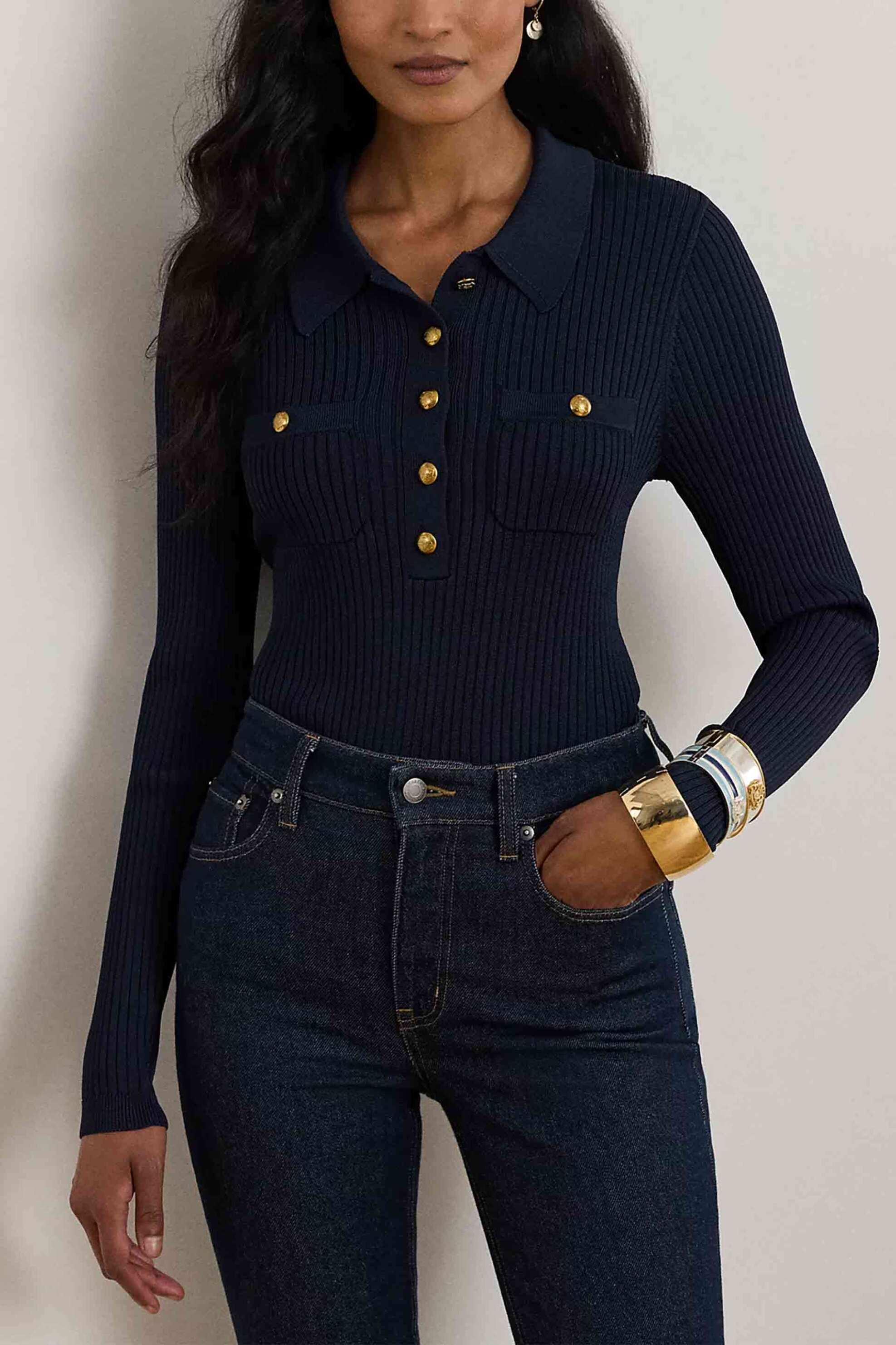 Lauren Ralph Lauren γυναικεία μπλούζα πλεκτή ribbed με πόλο γιακά