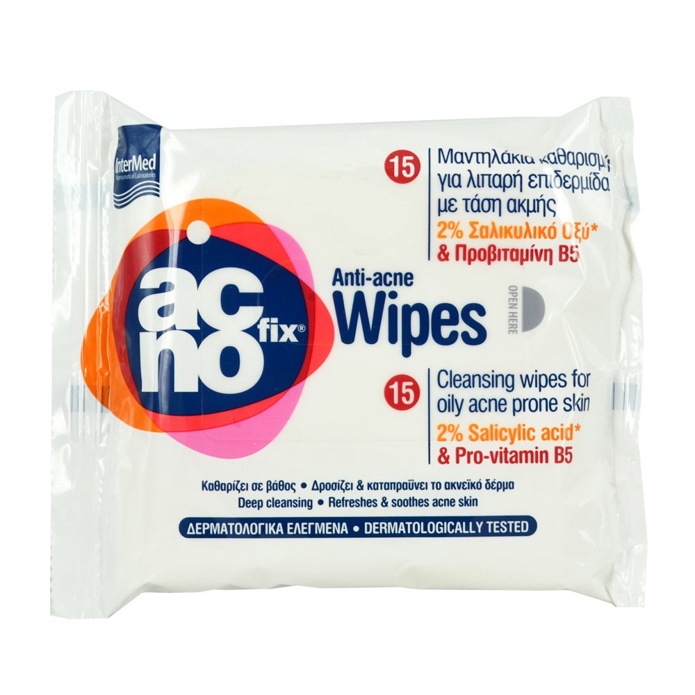 Acnofix Anti Acne Wipes Μαντηλάκια Καθαρισμού σε Βάθος, της Λιπαρής Επιδερμίδας με Τάση Ακμής 15pcs