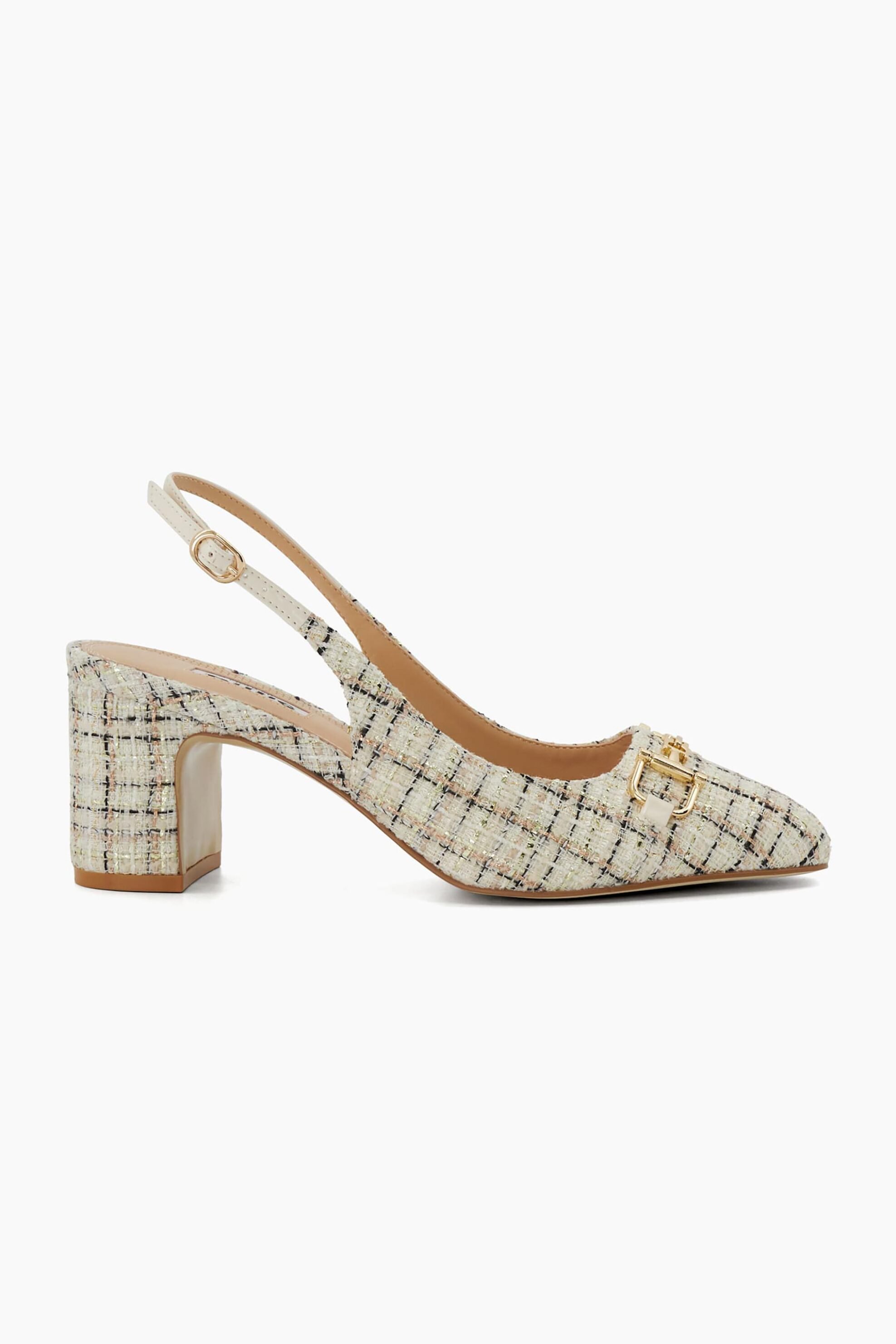 Dune London γυναικείες γόβες με boucle ύφασμα και μεταλλική αγκράφα "Choices" | 39