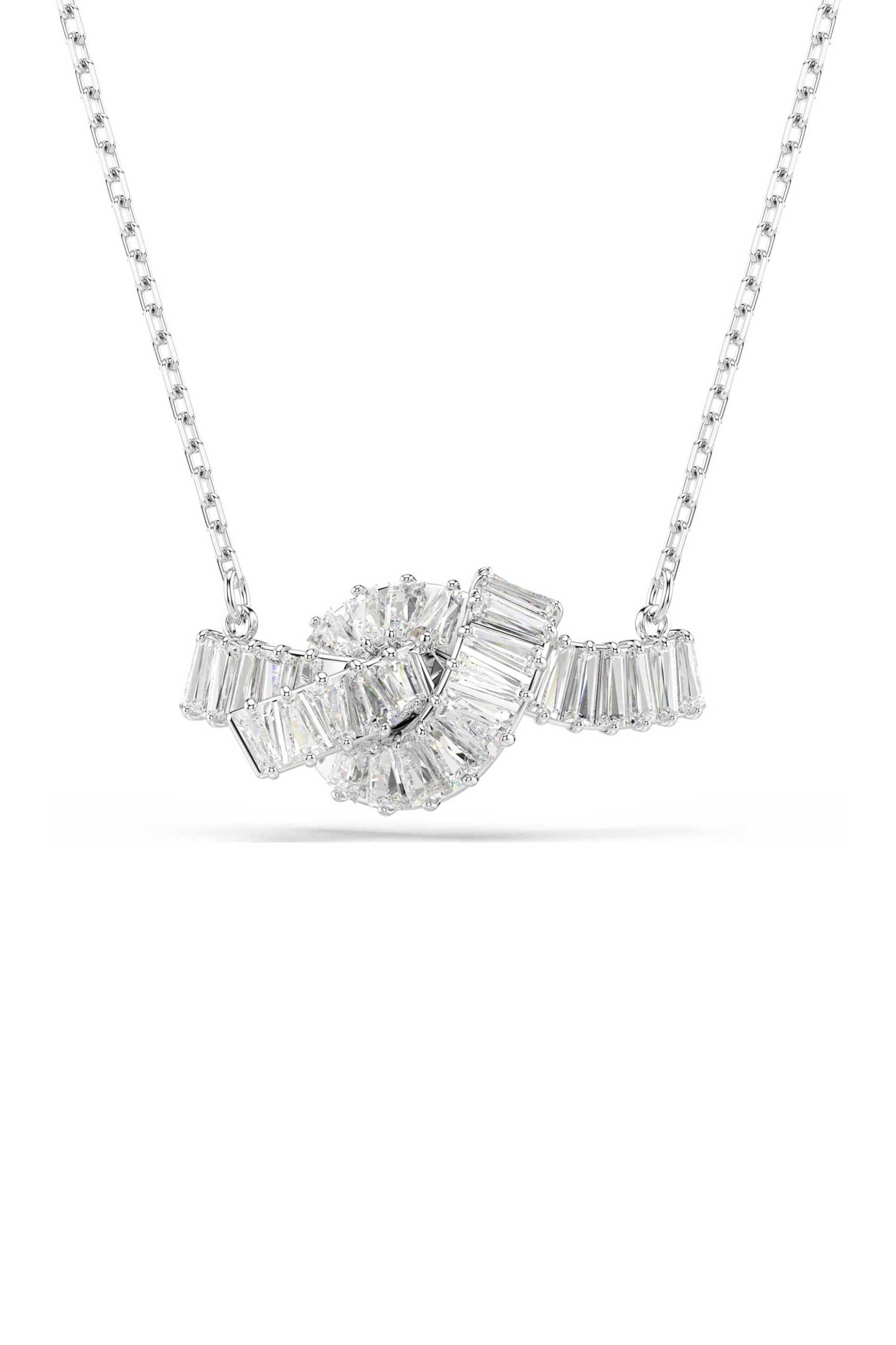 Swarovski γυναικείο μενταγιόν κοπή baguette, κόμπος, λευκό, επιμετάλλωση ροδίου "Matrix"