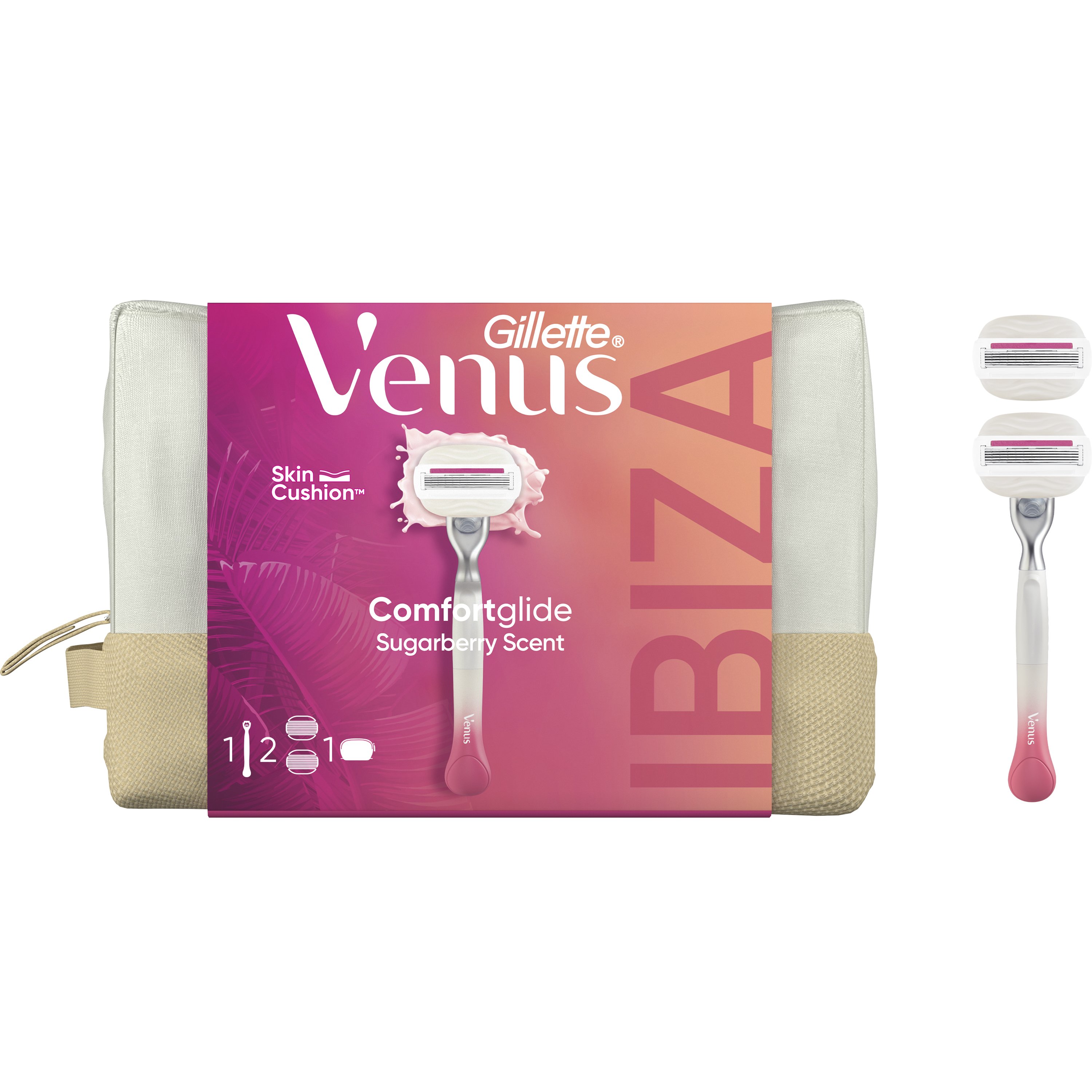 Gillette Promo Venus Comfortglide Sugarberry Scent Razor Γυναικεία Ξυριστική Μηχανή με 2 Ανταλλακτικές Κεφαλές με Άρωμα Μούρων 1 Τεμάχιο & Replacement Razors 2 Τεμάχια & Νεσεσέρ 1 Τεμάχιο