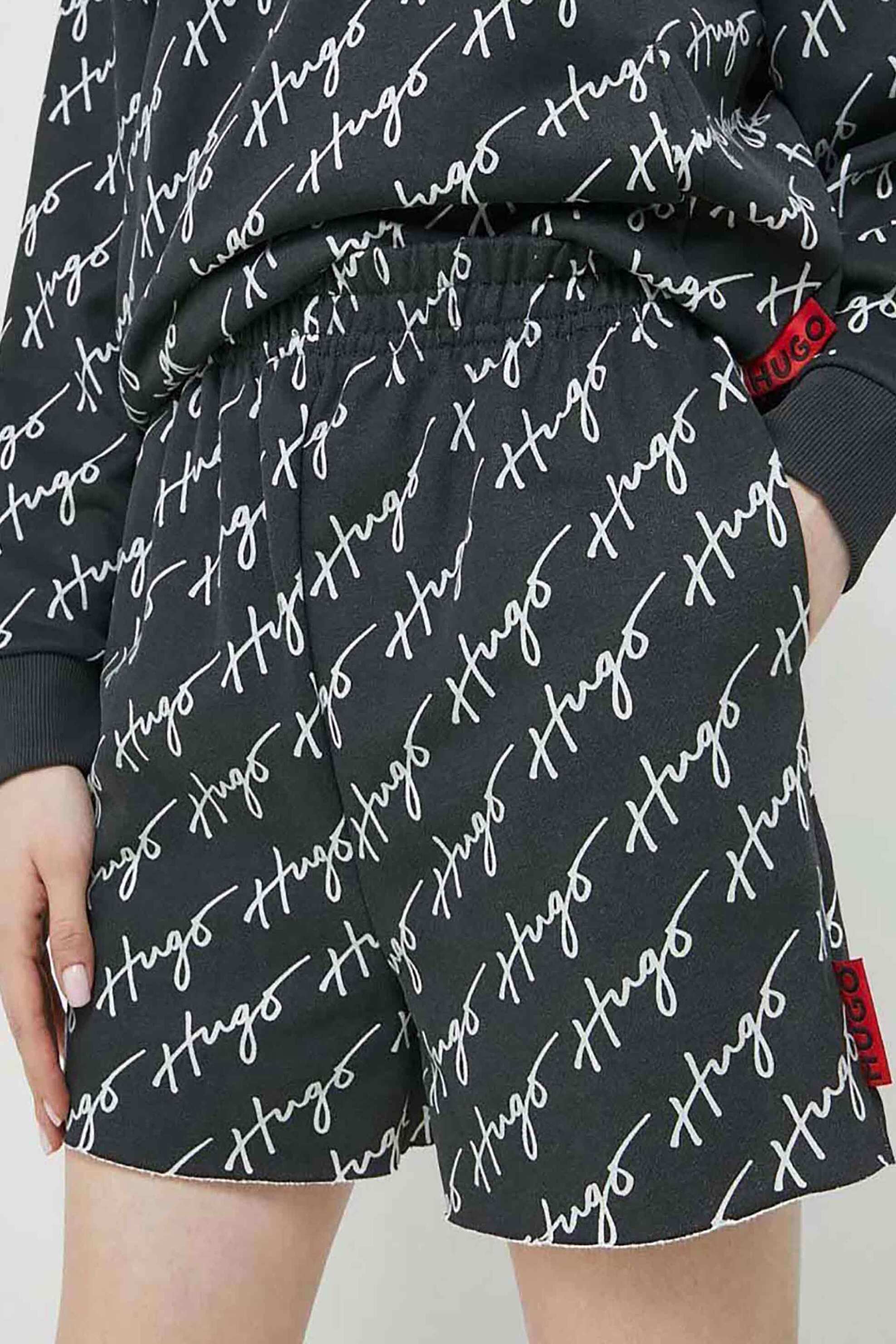 Hugo γυναικείο σορτς βαμβακερό με all-over handwritten logo print και ελαστική μέση "Nasinde" | S