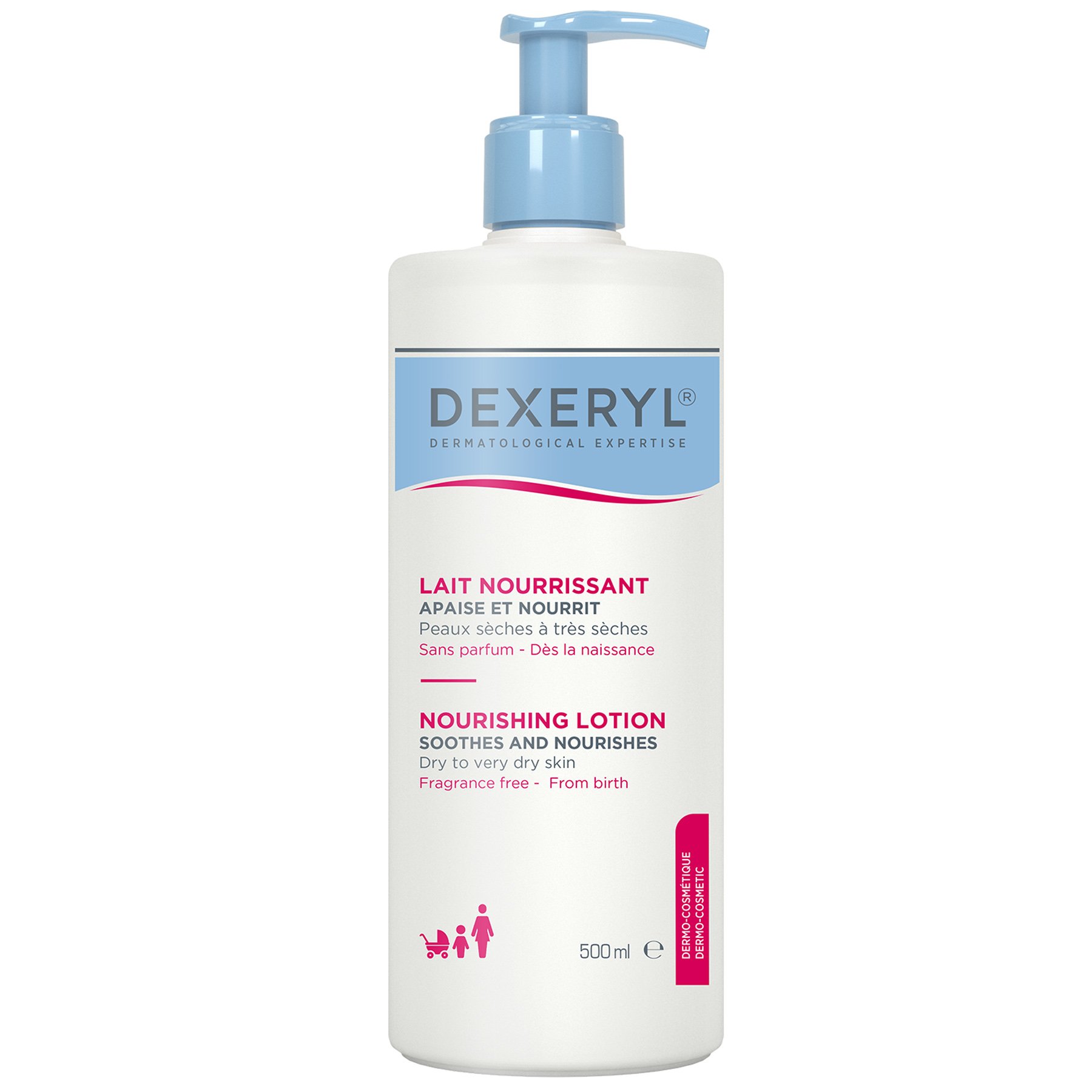 Dexeryl Nourishing Lotion Dry to Very Dry Skin Θρεπτική Λοσιόν Σώματος & Προσώπου για Ξηρό έως Πολύ Ξηρό Δέρμα Χωρίς Άρωμα με Αντλία 500ml