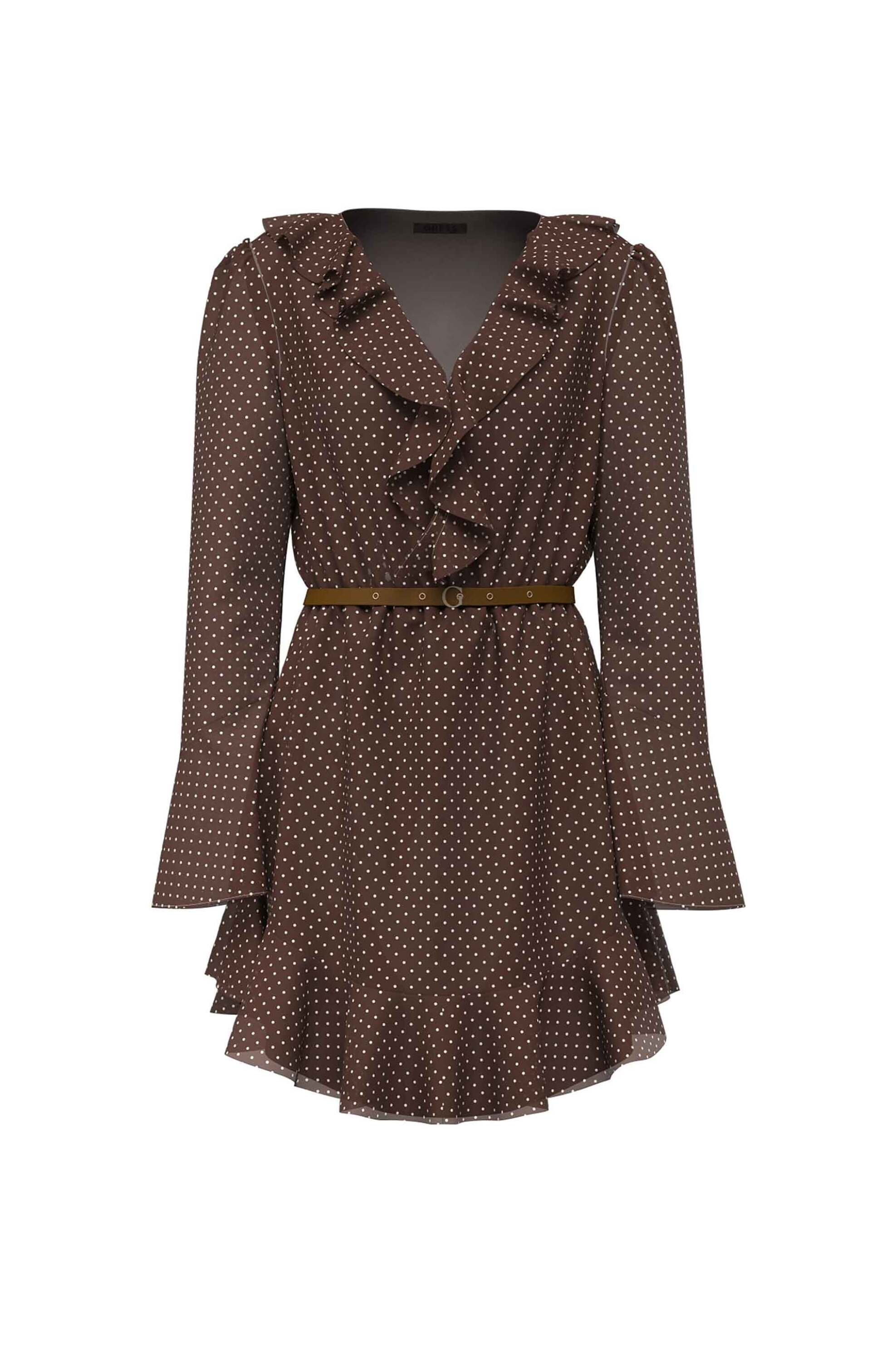 Guess γυναικείο mini φόρεμα με πουά σχέδιο, βολάν και ζώνη Flared Fit "Emy"