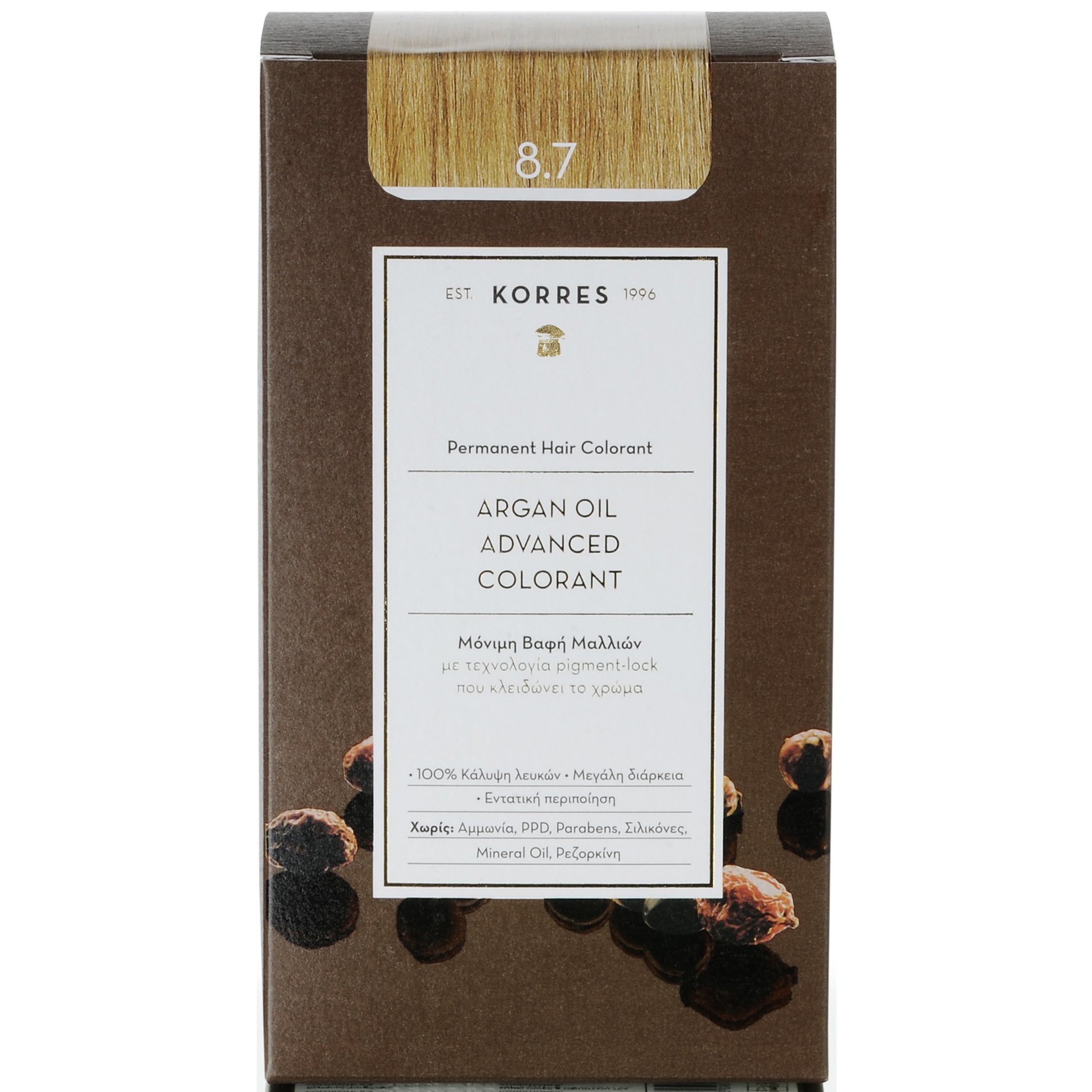 Korres Argan Oil Βαφή Μαλλιών Χωρίς Αμμωνία με Τεχνολογία Pigment-Lock που Κλειδώνει το Χρώμα 1 Τεμάχιο - 8.7 Καραμέλα