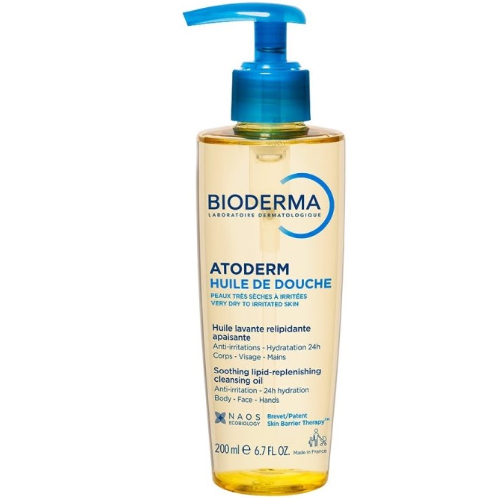 Bioderma Atoderm Huile De Douche Soothing Lipid Replenishing Body, Face & Hands Cleansing Oil Ελαιώδες Αφρόλουτρο για Σώμα, Πρόσωπο & Χέρια για Ξηρή, Πολύ Ξηρή & Ερεθισμένη Επιδερμίδα με Αντλία 200ml