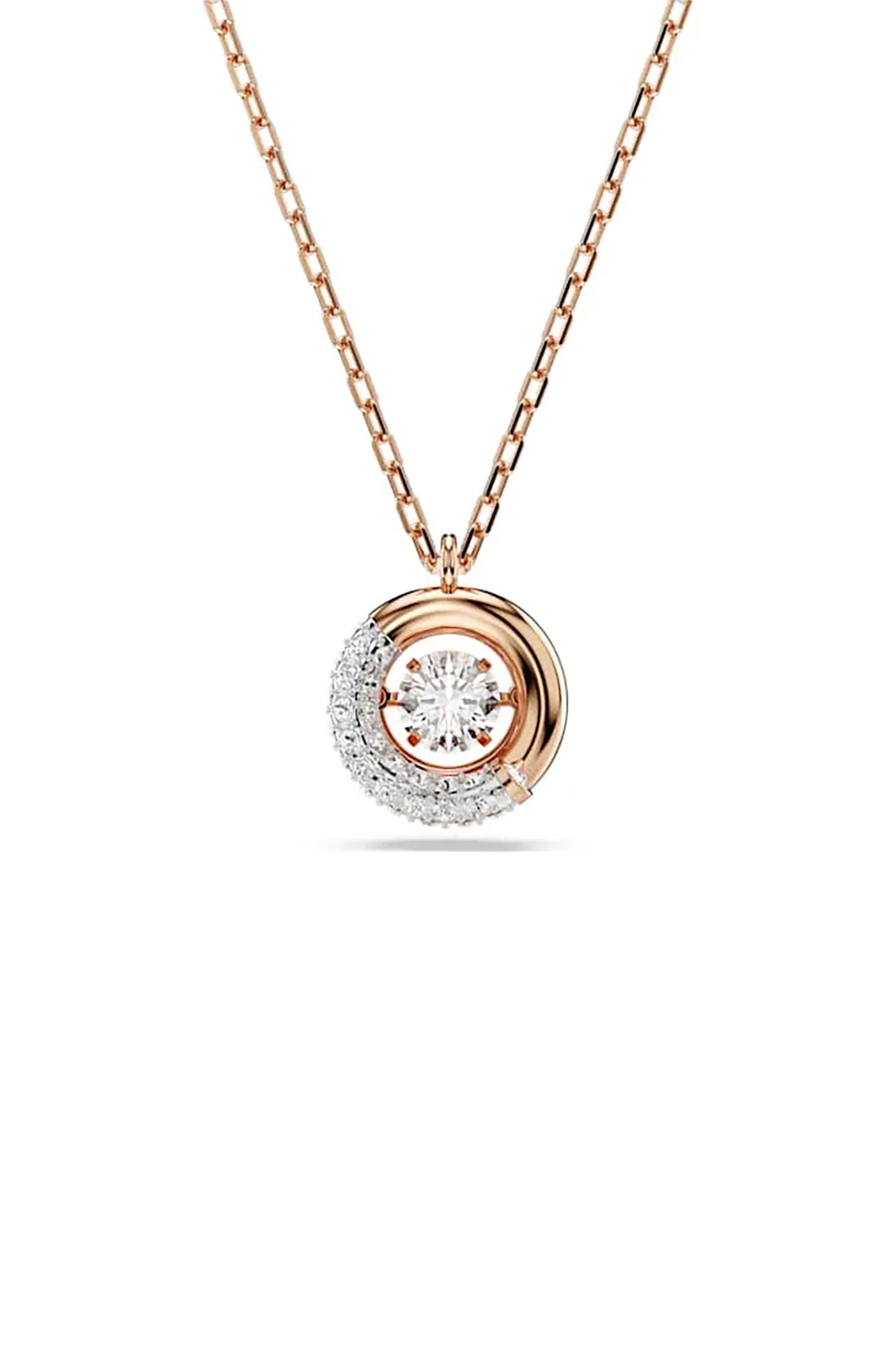 Swarovski γυναικείο μενταγιόν, στρογγυλή κοπή, λευκό, επιμετάλλωση σε ροζ χρυσαφί τόνο "Dextera"