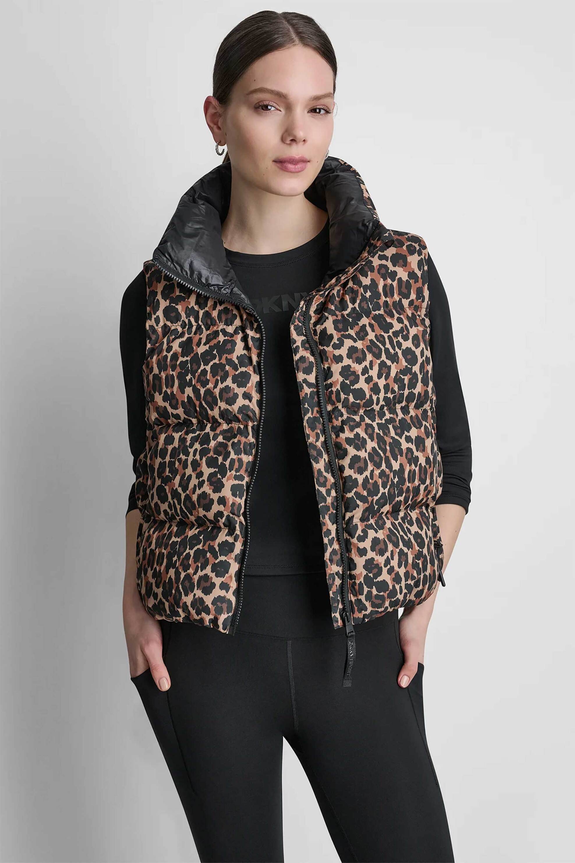 DKNY γυναικείο μπουφάν αμάνικο καπιτονέ animal print