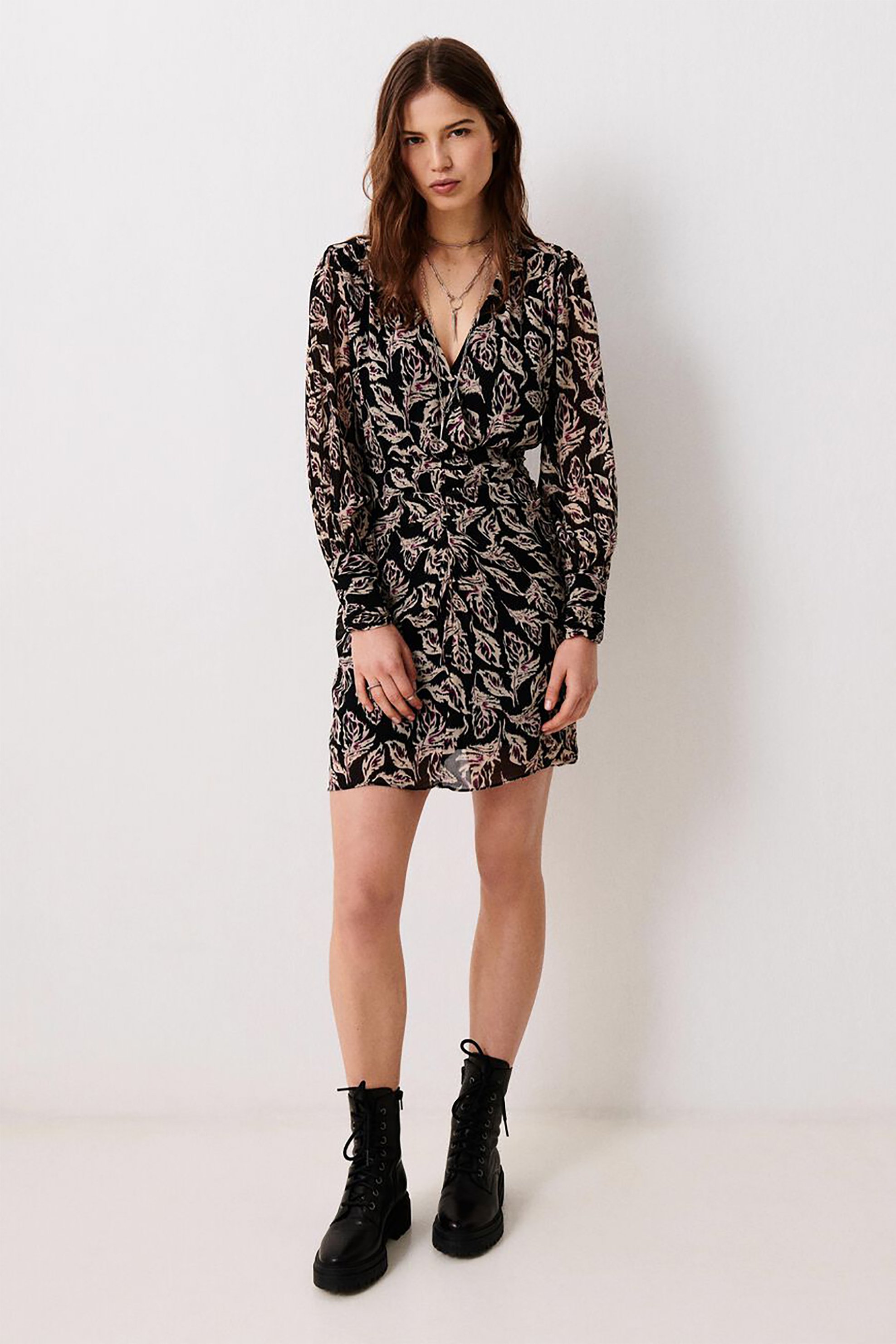 ba&sh γυναικείο mini φόρεμα κρουαζέ ασύμμετρο με all-over print "Gizelle"