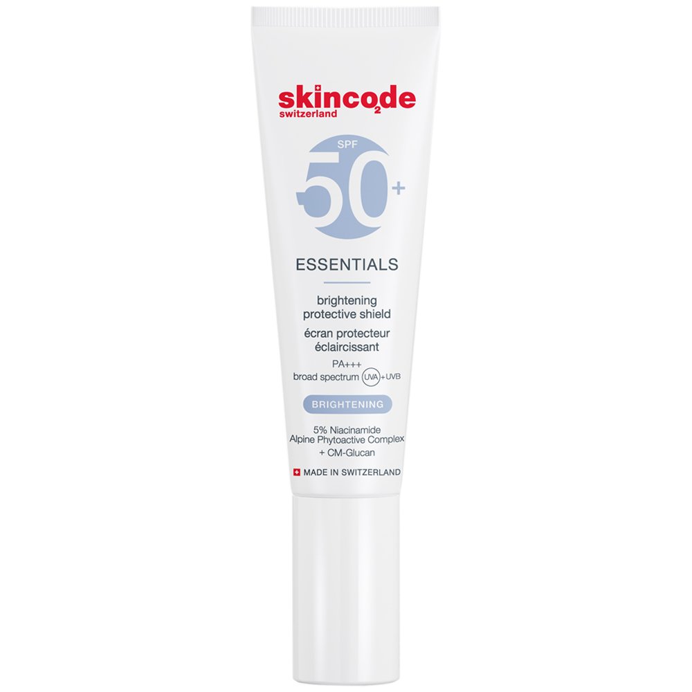 Skincode Essentials Brightening Protective Shield Λεπτόρρευστη Αντηλιακή Κρέμα Προσώπου Πολύ Υψηλής Προστασίας Κατά των Καφέ Κηλίδων & του Αποχρωματισμού Spf50+, 30ml