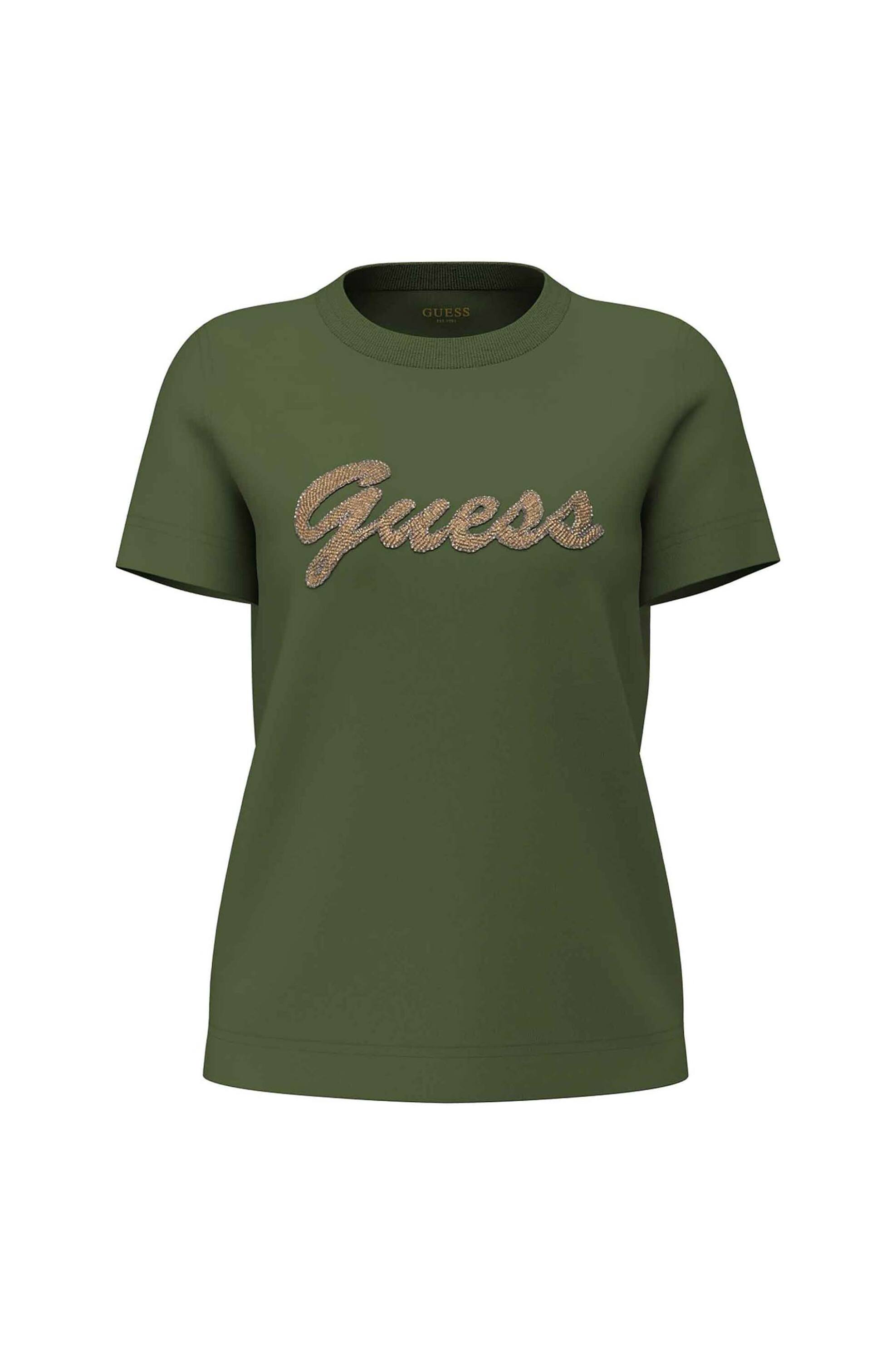 Guess γυναικείο T-shirt με λογότυπο από χάντρες Regular Fit