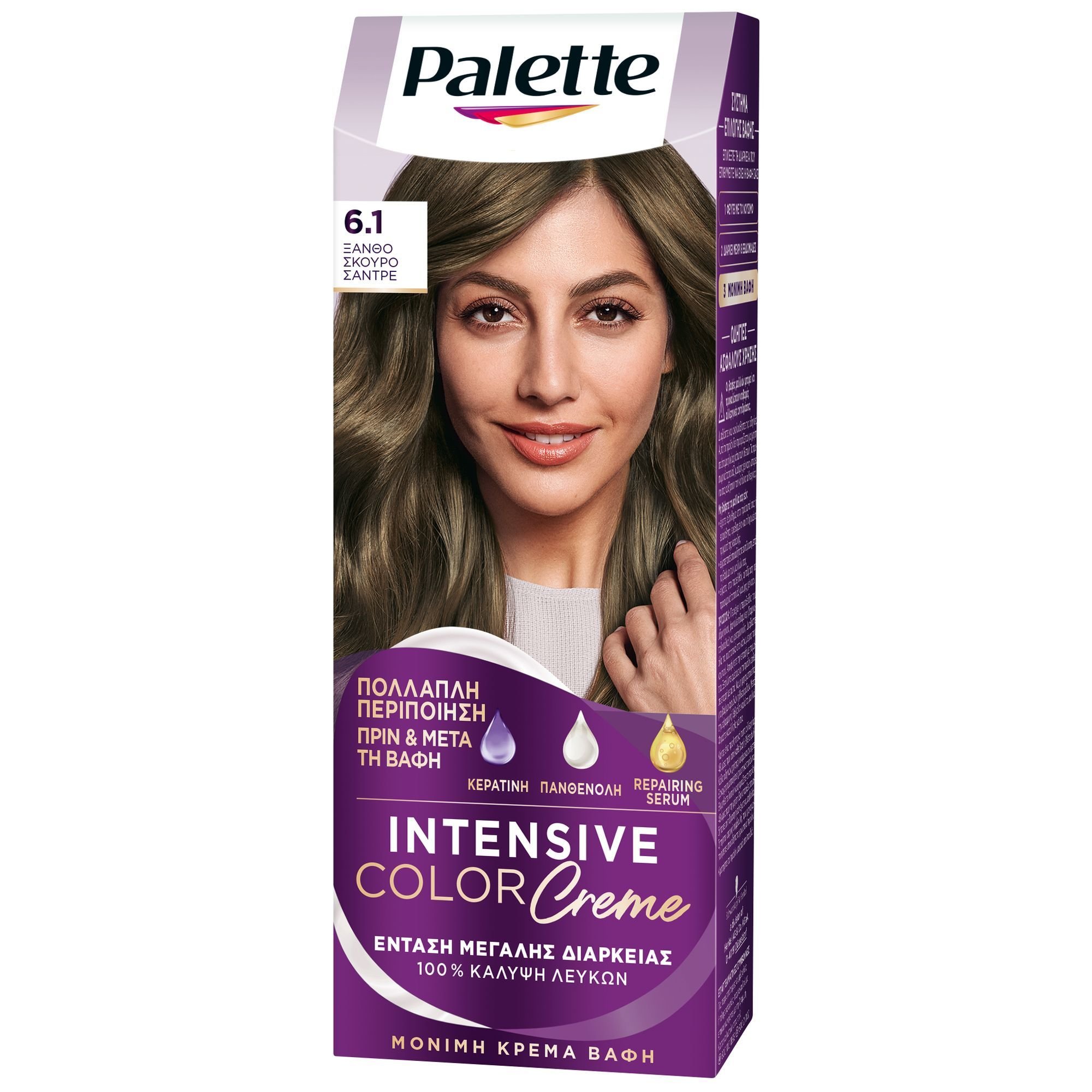 Schwarzkopf Palette Intensive Hair Color Creme Kit Μόνιμη Κρέμα Βαφή Μαλλιών για Έντονο Χρώμα Μεγάλης Διάρκειας & Περιποίηση 1 Τεμάχιο - 6.1 Ξανθό Σκούρο Σαντρέ