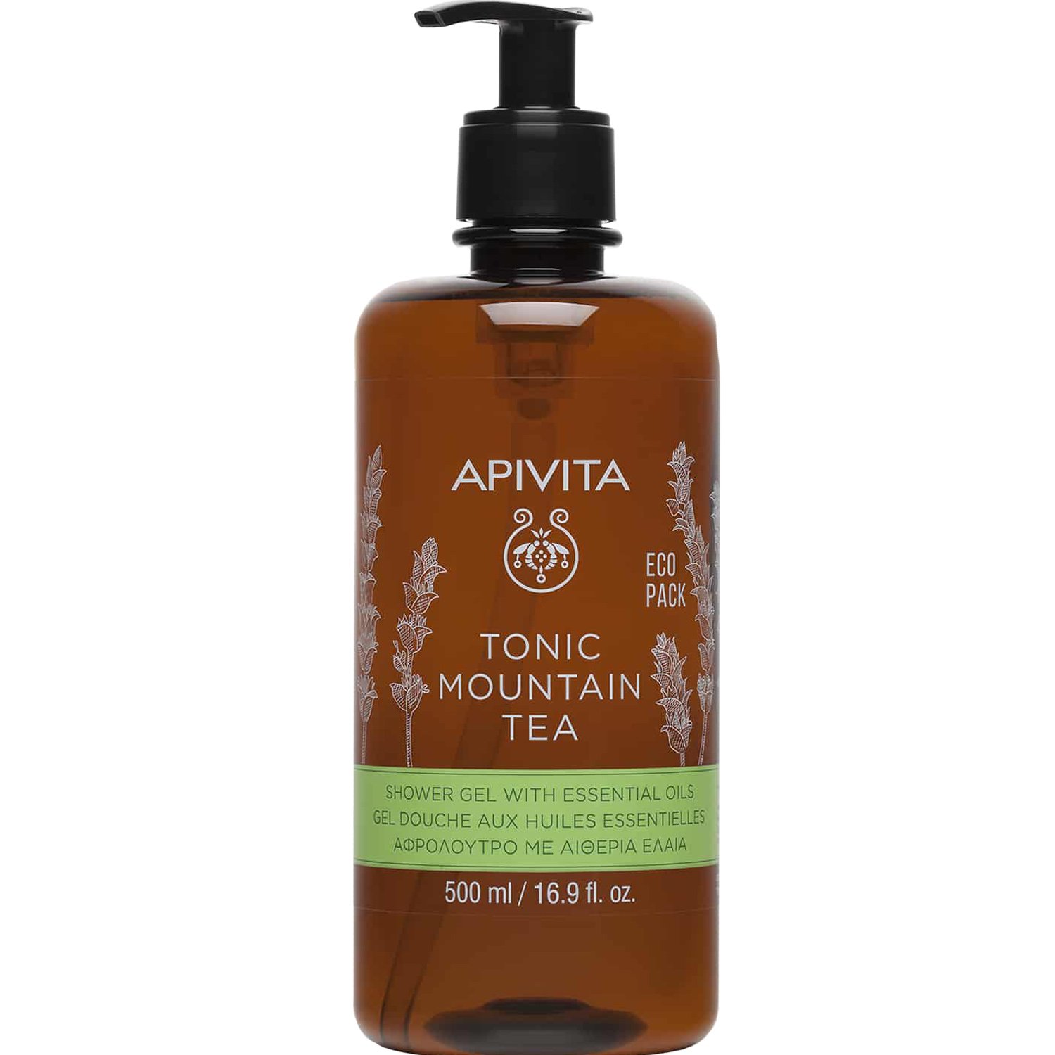 Apivita Tonic Mountain Tea Shower Gel with Essential Oils Τονωτικό Αφρόλουτρο με Τσάι Βουνού & Αιθέρια Έλαια 500ml