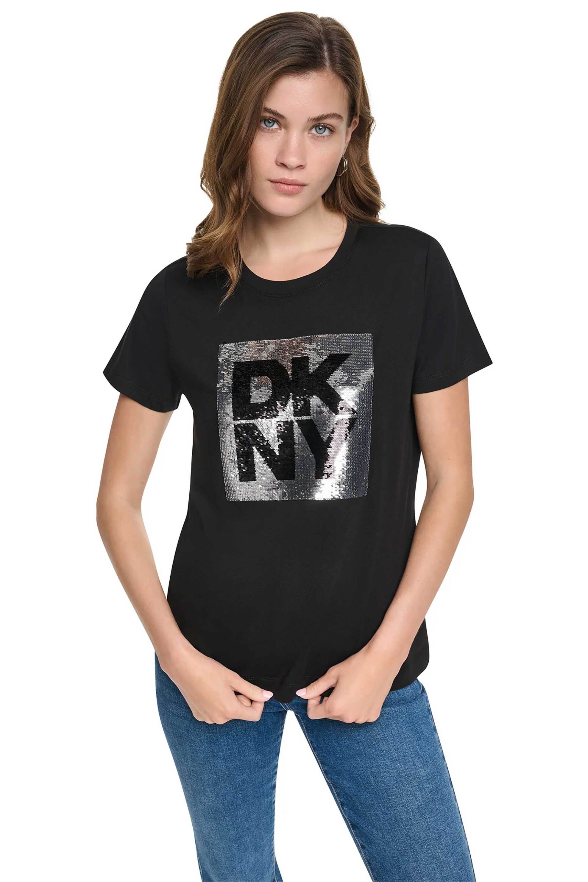 DKNY γυναικείο T-shirt με παγιέτα στο λογότυπο Regular Fit