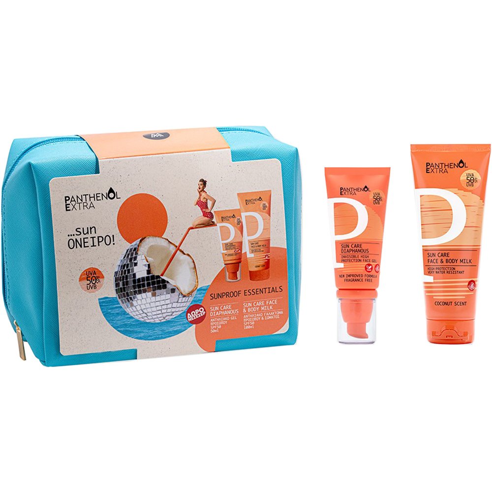 Panthenol Extra Promo Sun Care Diaphanous Face Gel Spf50, 50ml & Sun Care Face & Body Milk Spf50, 100ml & Δώρο Νεσεσέρ 1 Τεμάχιο