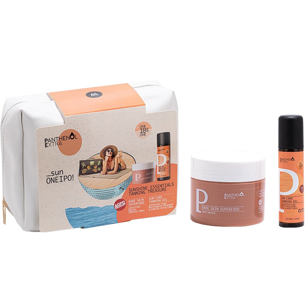 Panthenol Extra Promo Bare Skin Superfood Body Mousse 230ml & Sun Care Tanning Oil Spf10, 150ml & Δώρο Νεσεσέρ 1 Τεμάχιο