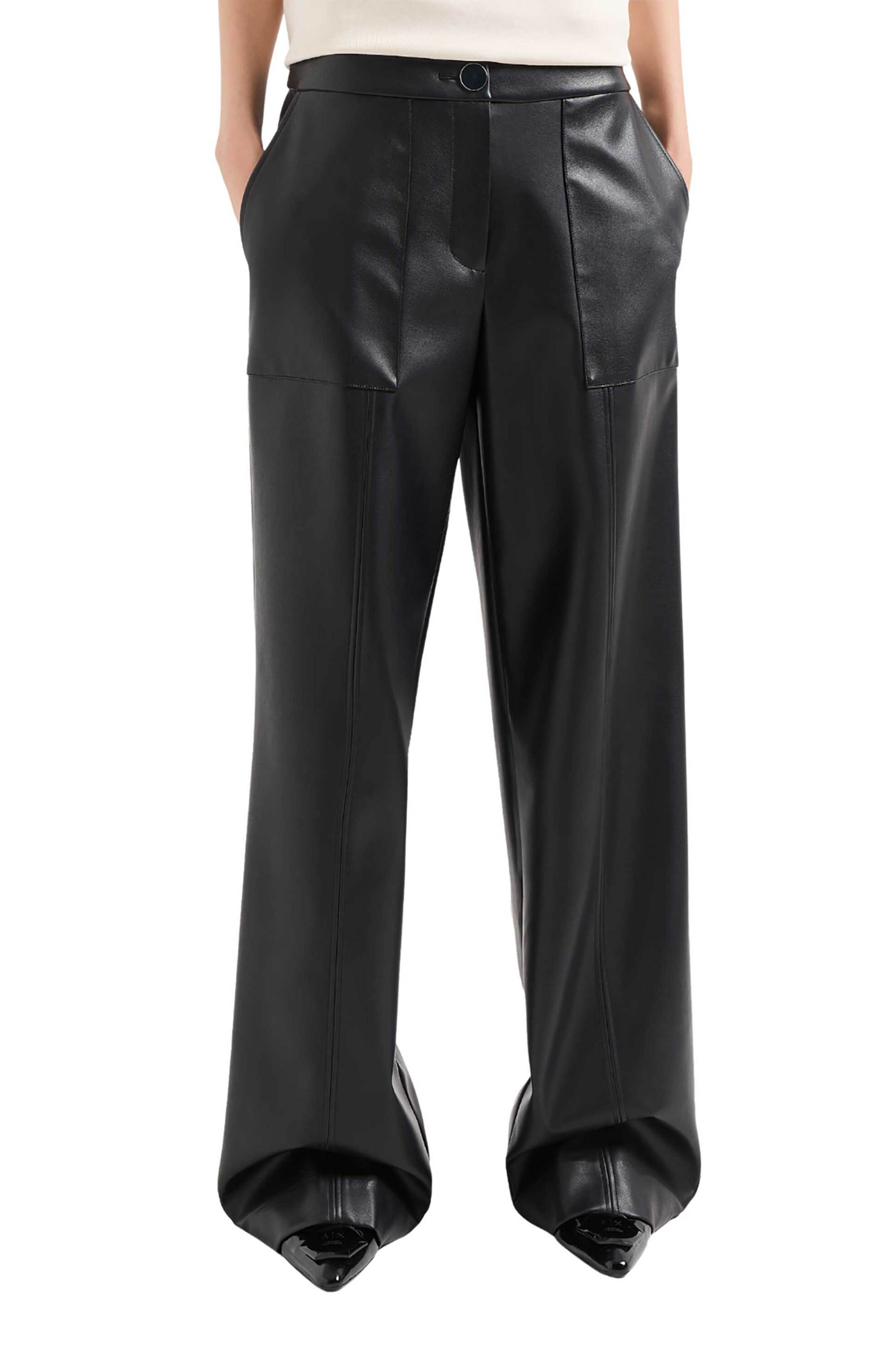 Armani Exchange γυναικείο παντελόνι μονόχρωμο από faux δέρμα