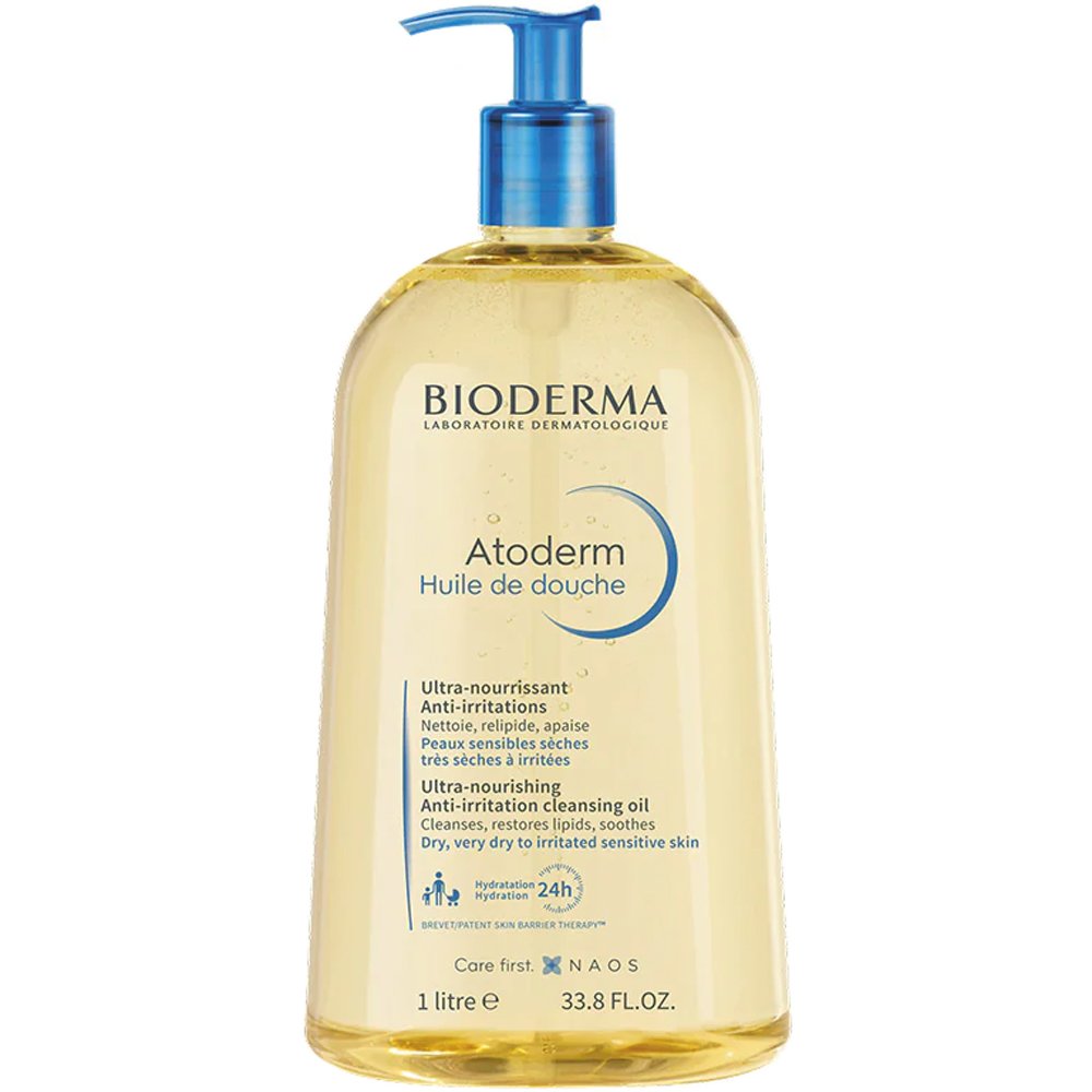 Bioderma Atoderm Huile De Douche Soothing Lipid Replenishing Body, Face & Hands Cleansing Oil Ελαιώδες Αφρόλουτρο για Σώμα, Πρόσωπο & Χέρια για Ξηρή, Πολύ Ξηρή & Ερεθισμένη Επιδερμίδα με Αντλία 1L