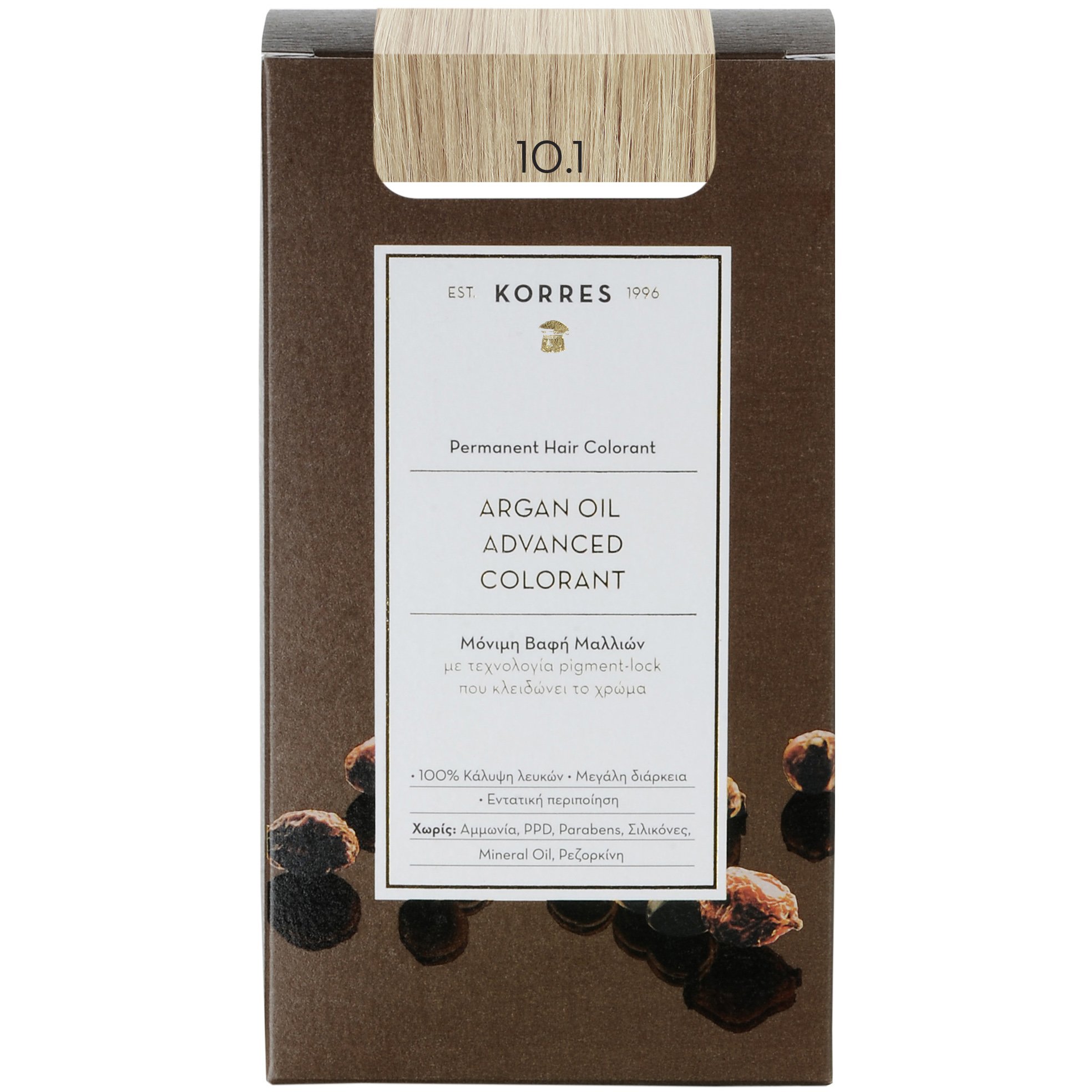 Korres Argan Oil Βαφή Μαλλιών Χωρίς Αμμωνία με Τεχνολογία Pigment-Lock που Κλειδώνει το Χρώμα 1 Τεμάχιο - 10.1 Ξανθό Πλατίνας Σαντρέ