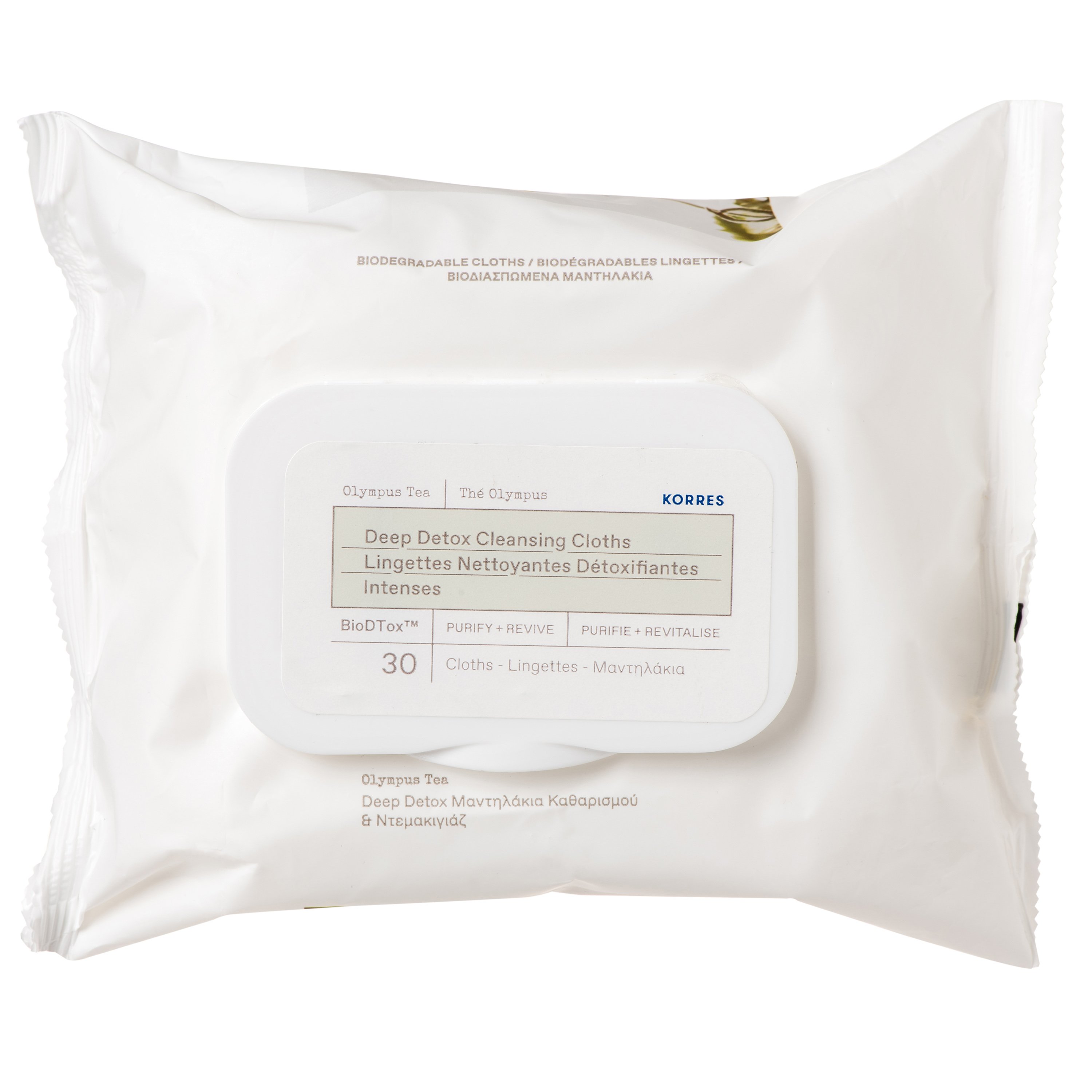 Korres Deep Detox Cleansing Cloths Μαντηλάκια Καθαρισμού & Ντεμακιγιάζ με Καπάκι 30 Τεμάχια