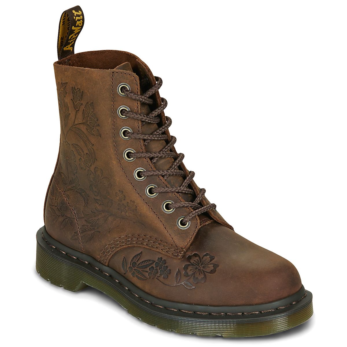 Μπότες Dr. Martens 1460 PASCAL EMBOSS FLORAL DARK BROWN CRAZY HORSE