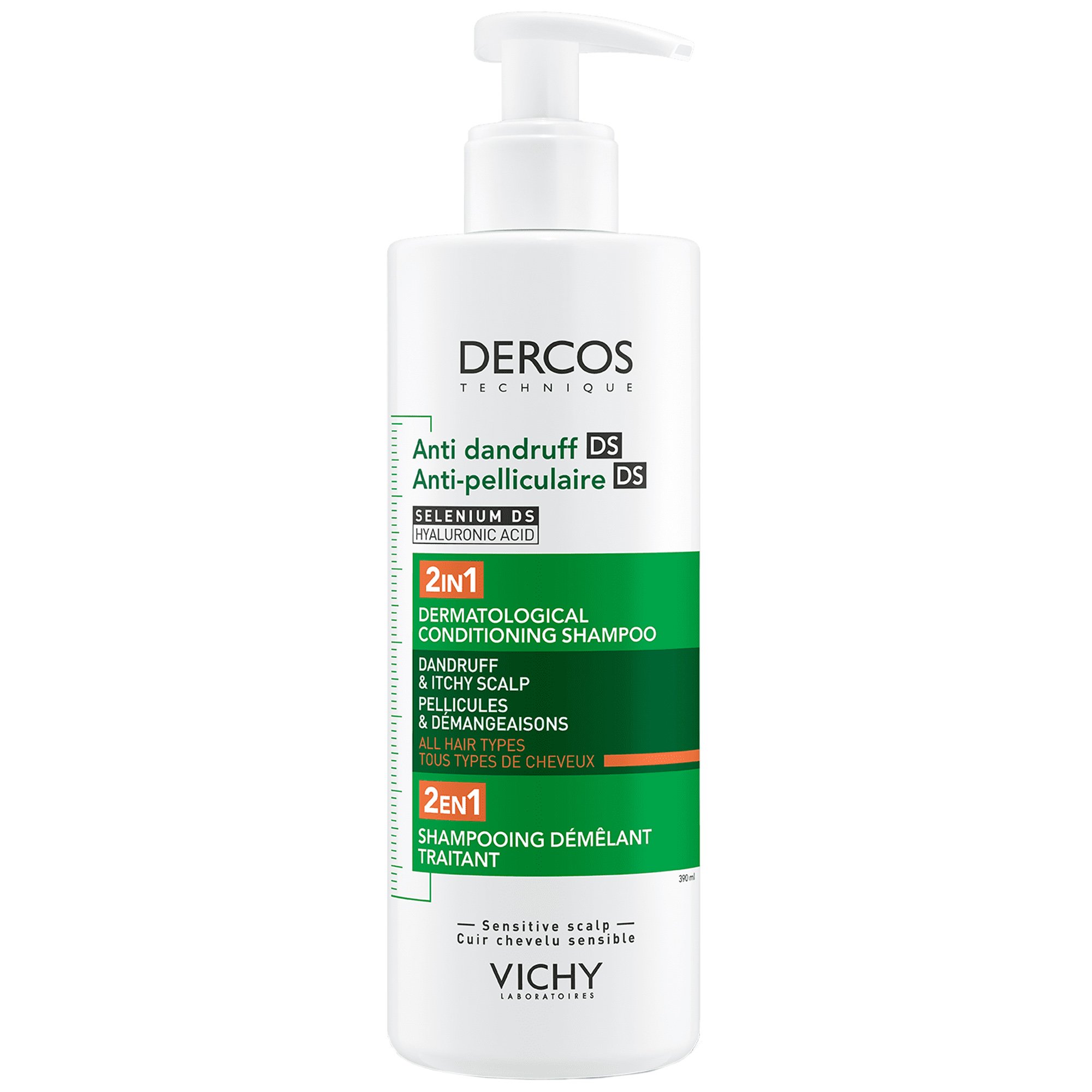 Vichy Dercos Anti-Dandruff DS 2in1 Conditioning Shampoo Αντιπιτυριδικό Σαμπουάν & Μαλακτική Κρέμα Κατά της Ξηροδερμίας & του Κνησμού με Αντλία - 390ml