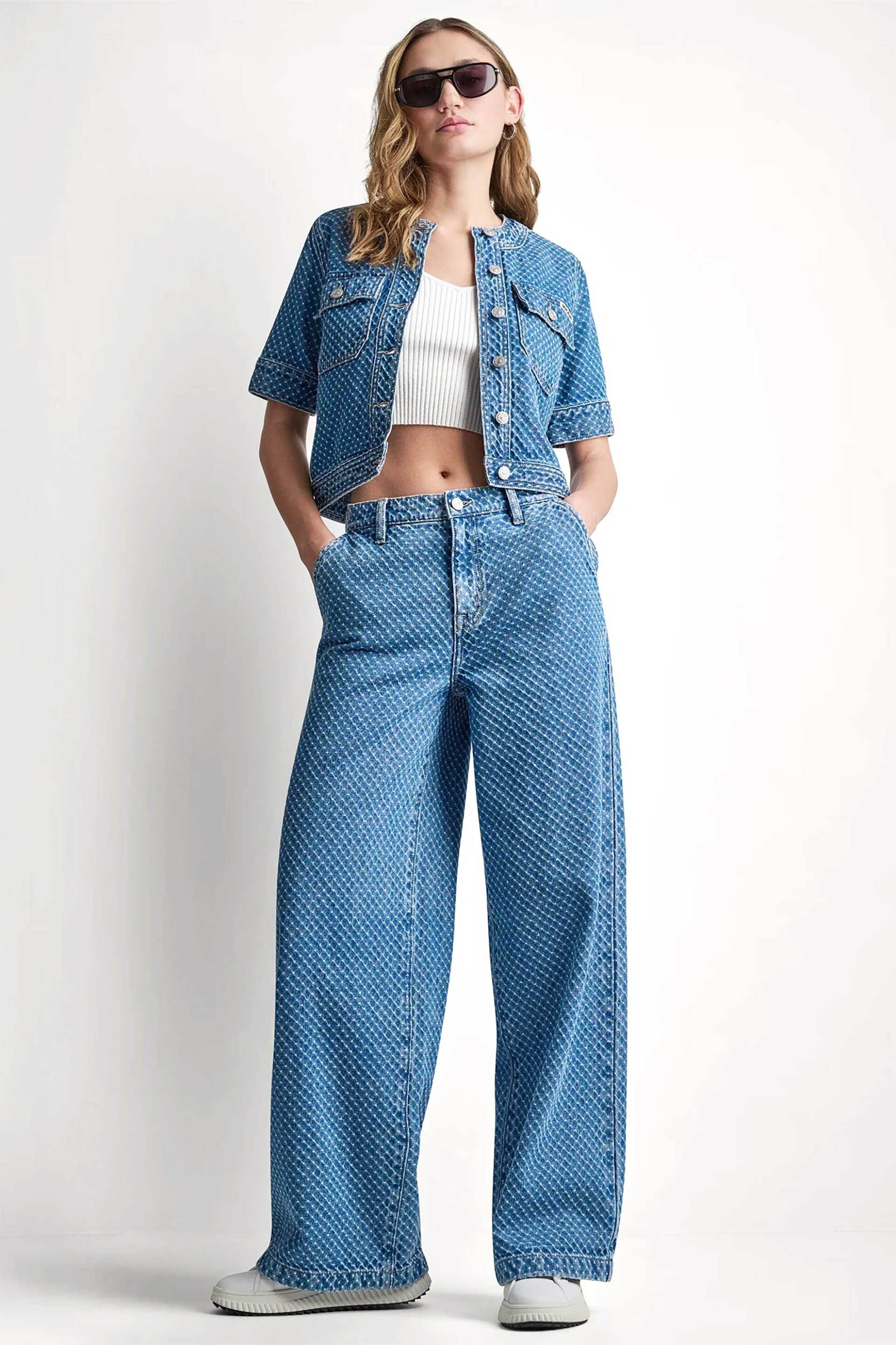 DKNY γυναικείο τζιν παντελόνι ψηλόμεσο με τρουκς Wide Fit