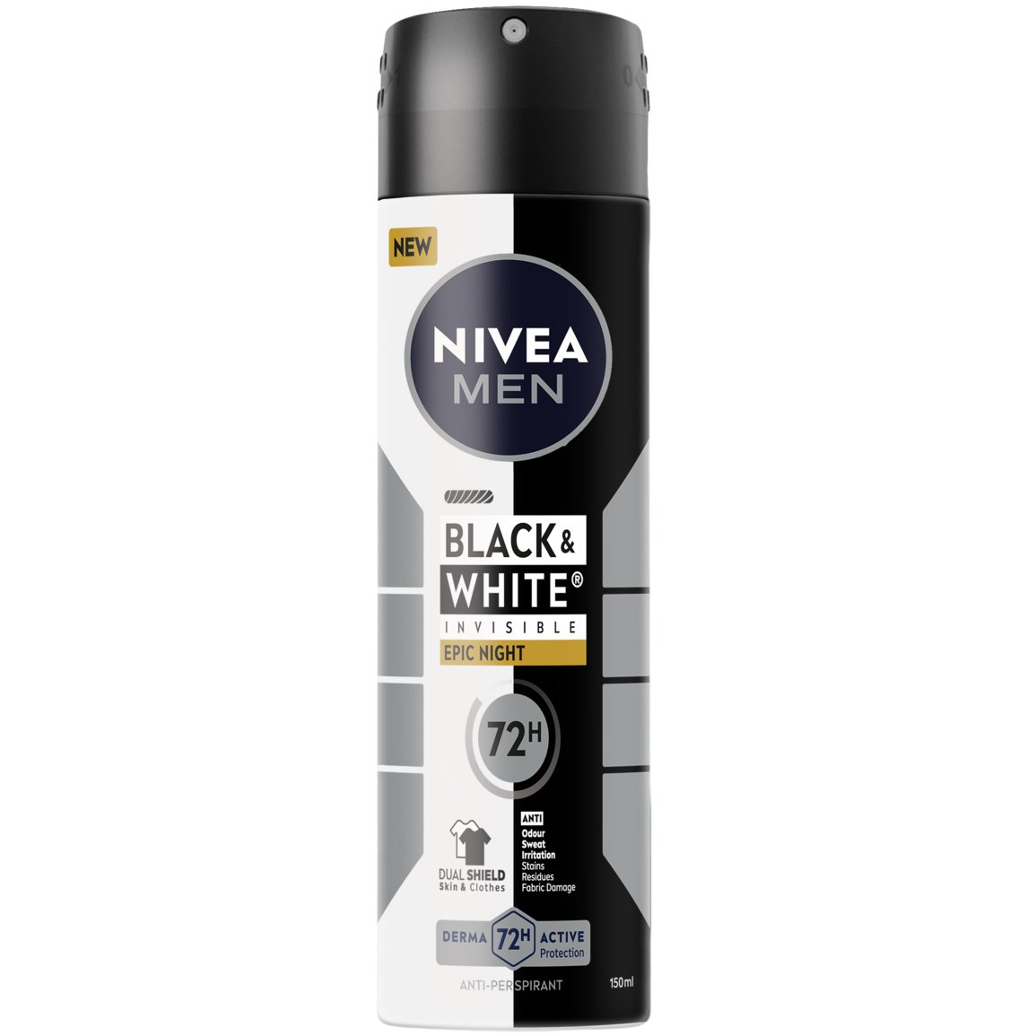 Nivea Men Black & White Invisible Epic Night 72h Protection Deo Spray Ανδρικό Αποσμητικό 72ωρης Αόρατης Προστασίας για Επιδερμίδα & Ρούχα 150ml