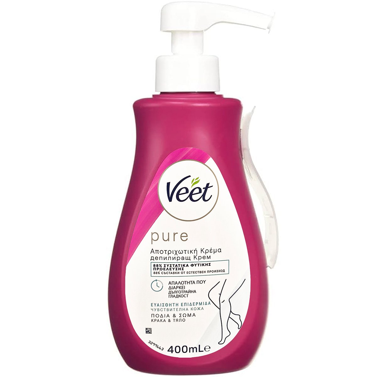 Veet Pure Cream Αποτριχωτική Κρέμα για Πόδια & Σώμα Κατάλληλη για Ευαίσθητες Επιδερμίδες 400ml