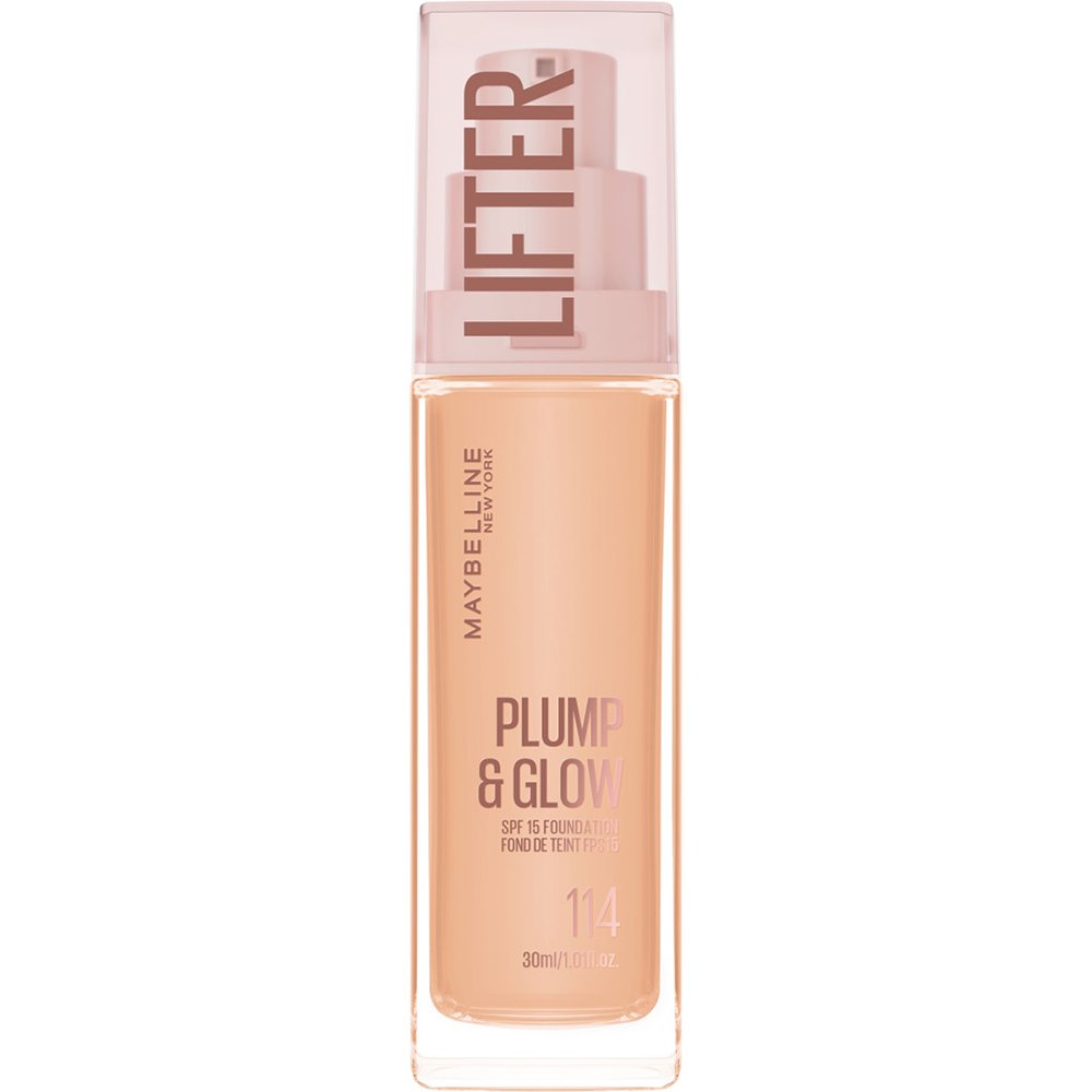 Maybelline Lifter Plump & Glow Spf15 Foundation Ενυδατικό Foundation Μεσαίας Προστασίας, 2% Νιασιναμίδη & Υαλουρονικό Οξύ για Γεμάτη & Φωτεινή Όψη Όλη Μέρα 30ml - 114