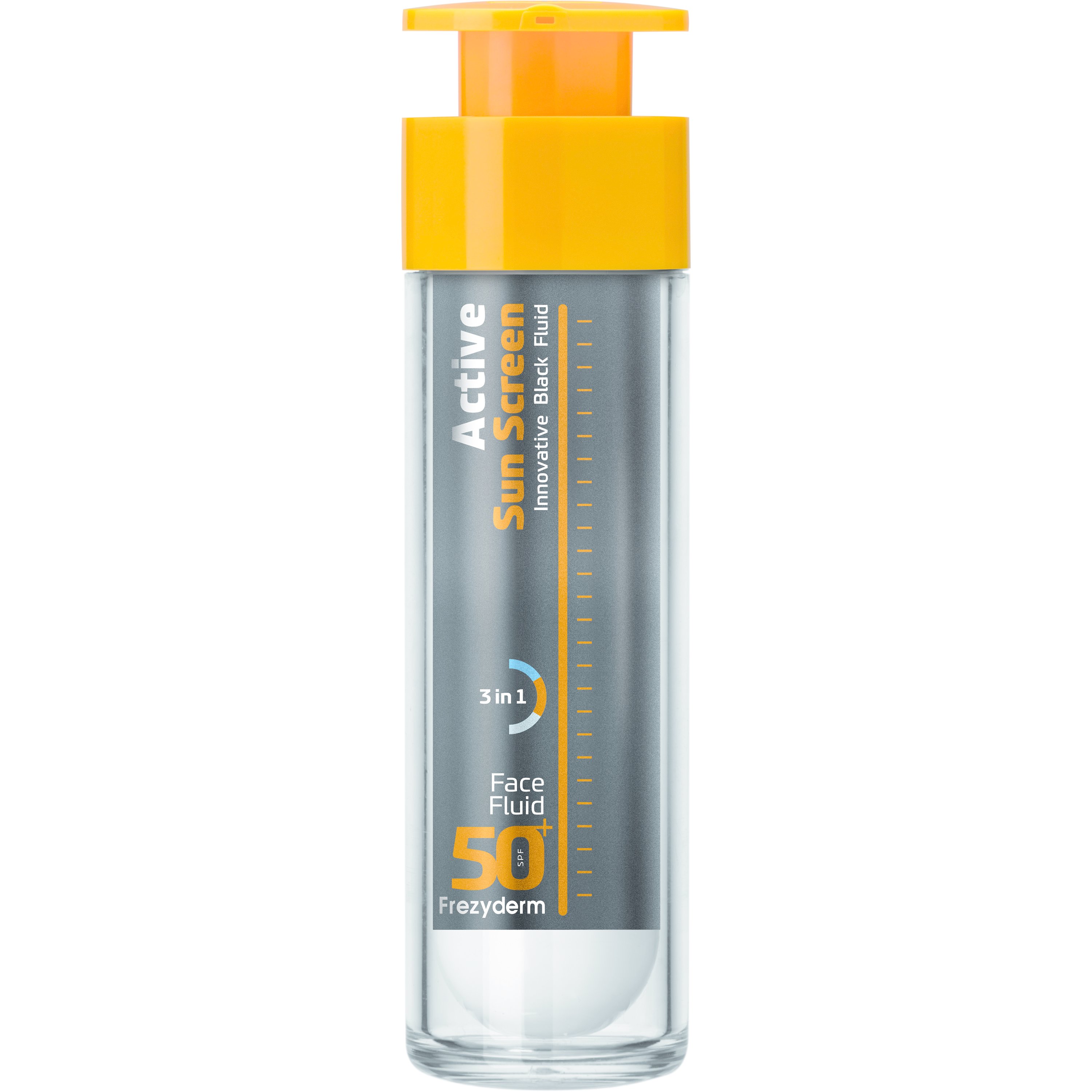 Frezyderm Active Sun Screen Face Fluid Spf50+, Ενεργή Λεπτόρρευστη Αντηλιακή Κρέμα Προσώπου με Ειδική Μαύρη Χρώση 50ml