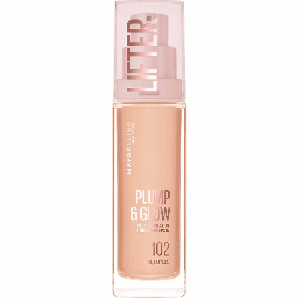 Maybelline Lifter Plump & Glow Spf15 Foundation Ενυδατικό Foundation Μεσαίας Προστασίας, 2% Νιασιναμίδη & Υαλουρονικό Οξύ για Γεμάτη & Φωτεινή Όψη Όλη Μέρα 30ml - 102