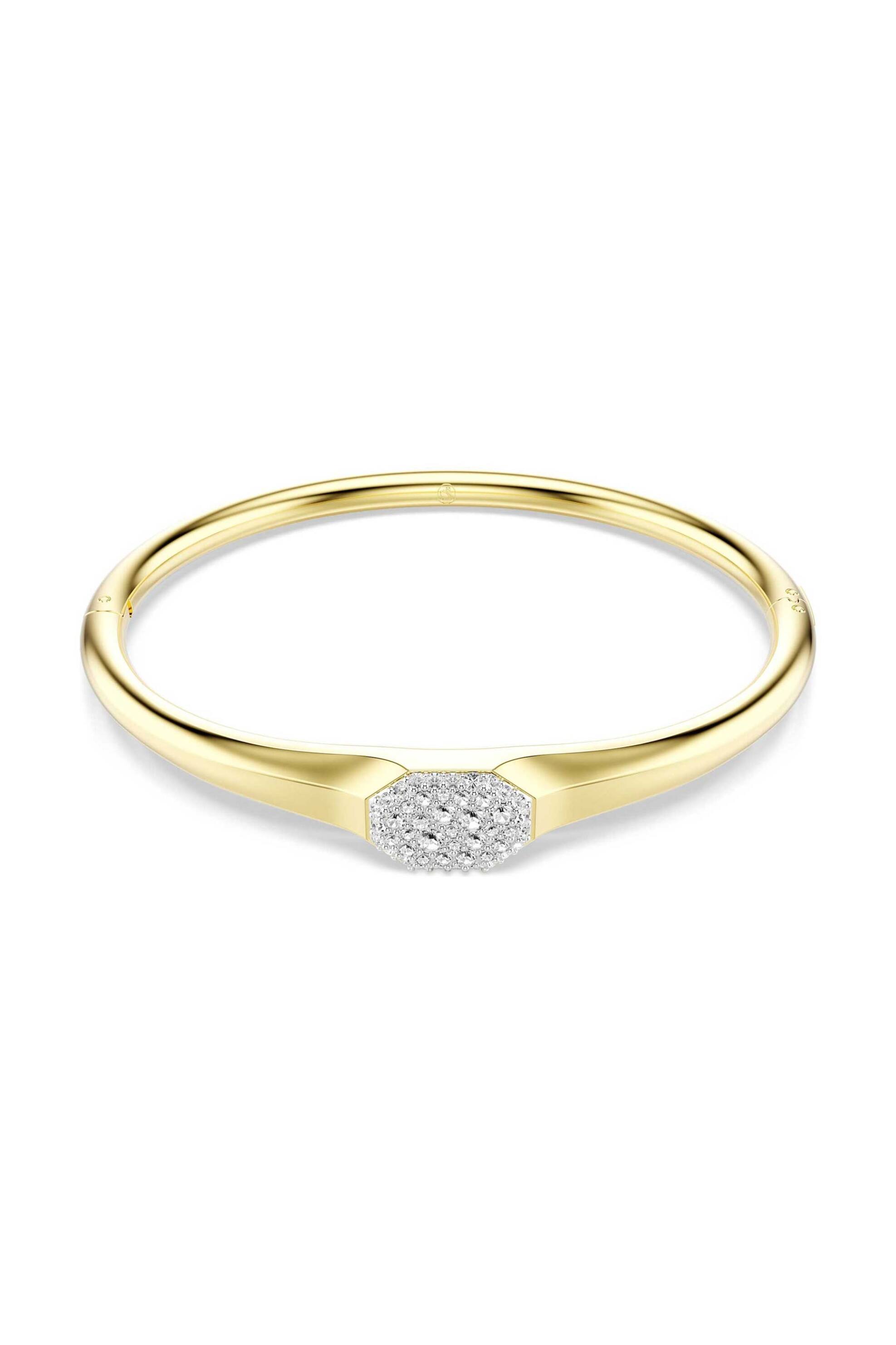 Swarovski γυναικείο άκαμπτο βραχιόλι στρογγυλή κοπή, λευκό, επιμετάλλωση σε χρυσαφί τόνο "Dextera" (M)