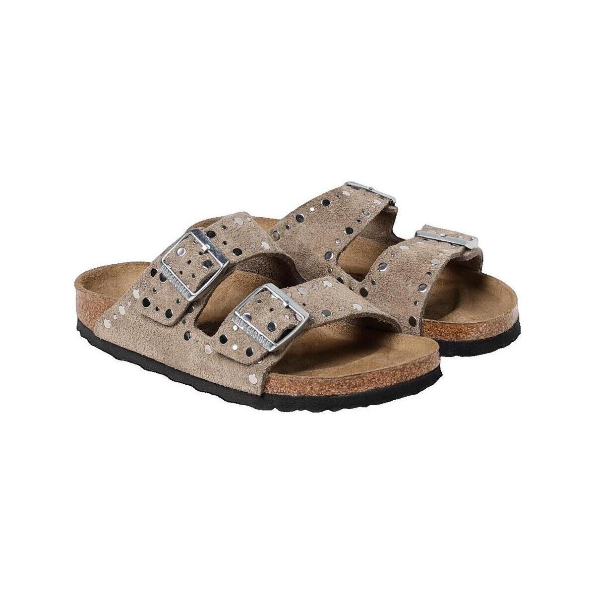 Mules BIRKENSTOCK Sandales Arizona Rivet en cuir nubuck taupe