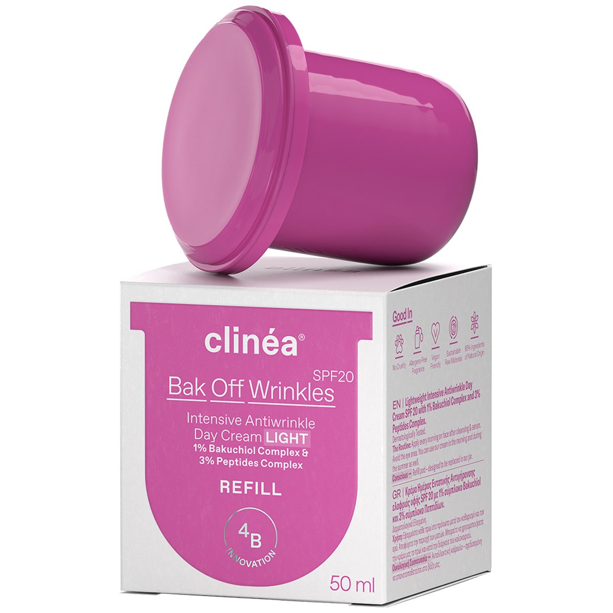 Clinea Bak Off Wrinkles Intensive Antiwrinkle Day Cream Light Spf20 Κρέμα Ημέρας Εντατικής Αντιγήρανσης Ελαφριάς Υφής Μεσαίας Προστασίας από την Ηλιακή Ακτονοβολία Υφή 50ml - Refill