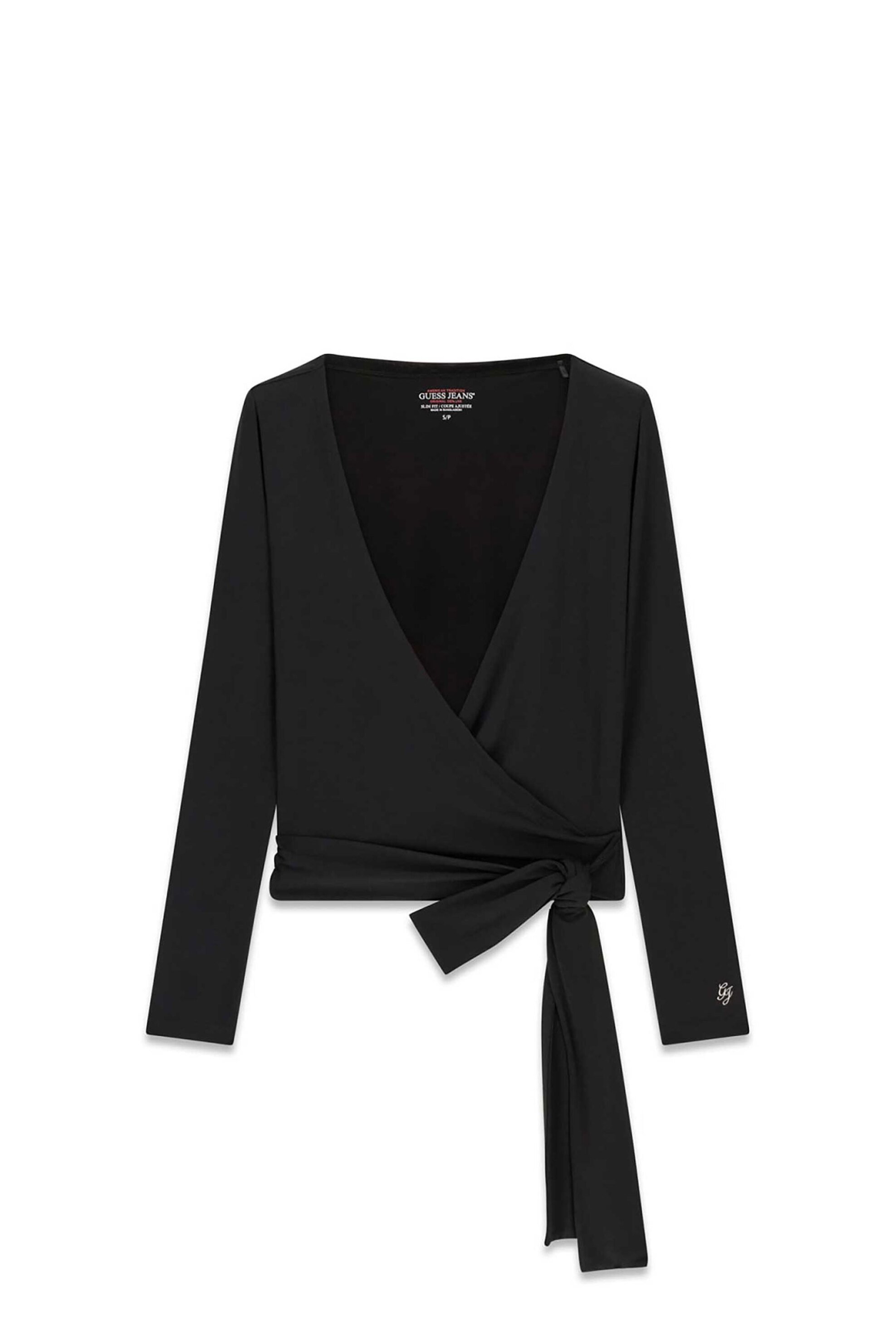 Guess γυναικεία cropped μπλούζα κρουαζέ με κεντημένο monogram Slim Fit