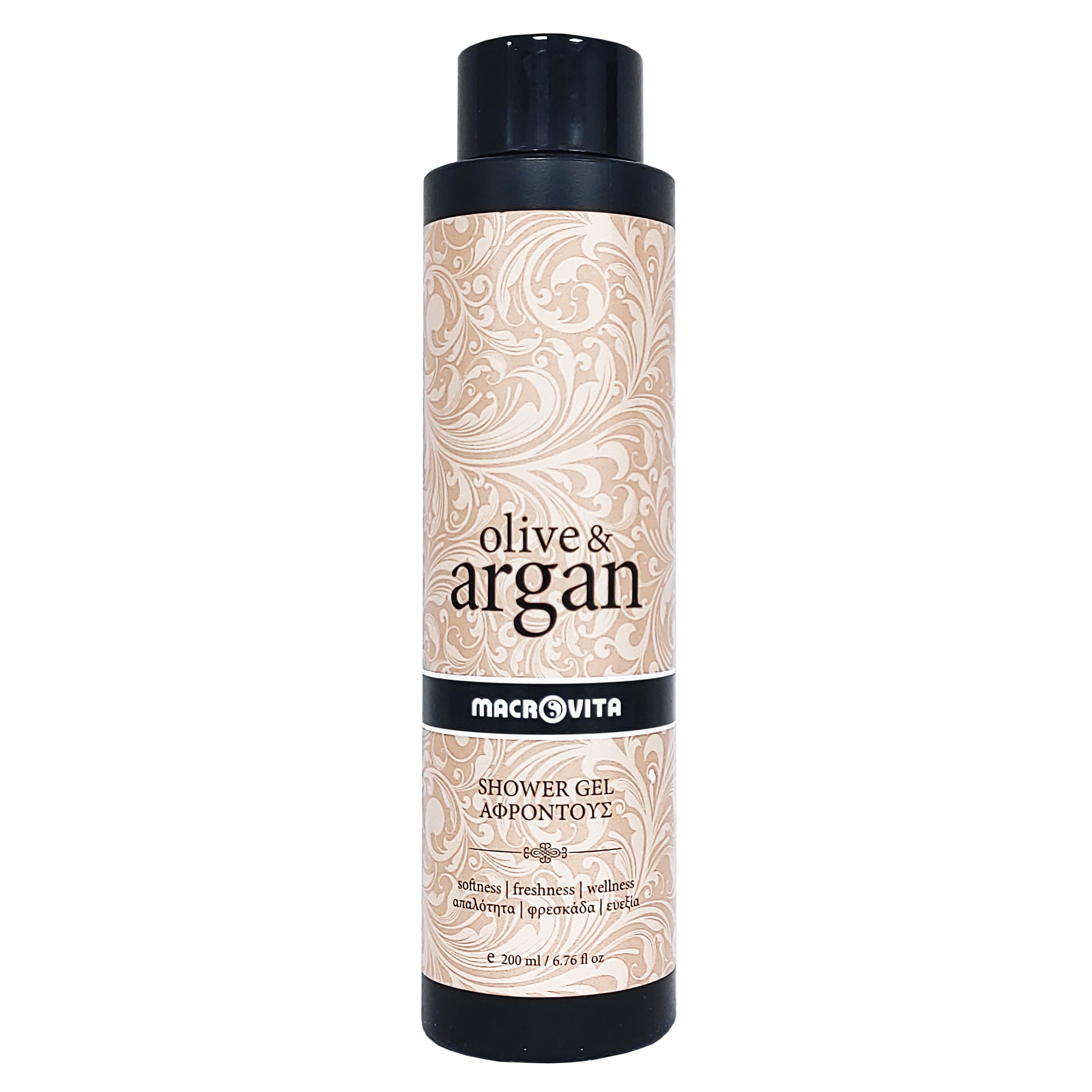 Macrovita Olive & Argan Softness, Freshness & Wellness Shower Gel Ενυδατικό & Απαλό Αφροντούς για Αίσθηση Φρεσκάδας & Ευεξίας με Έλαιο Αργκάν & Λάδι Ελιάς 200ml