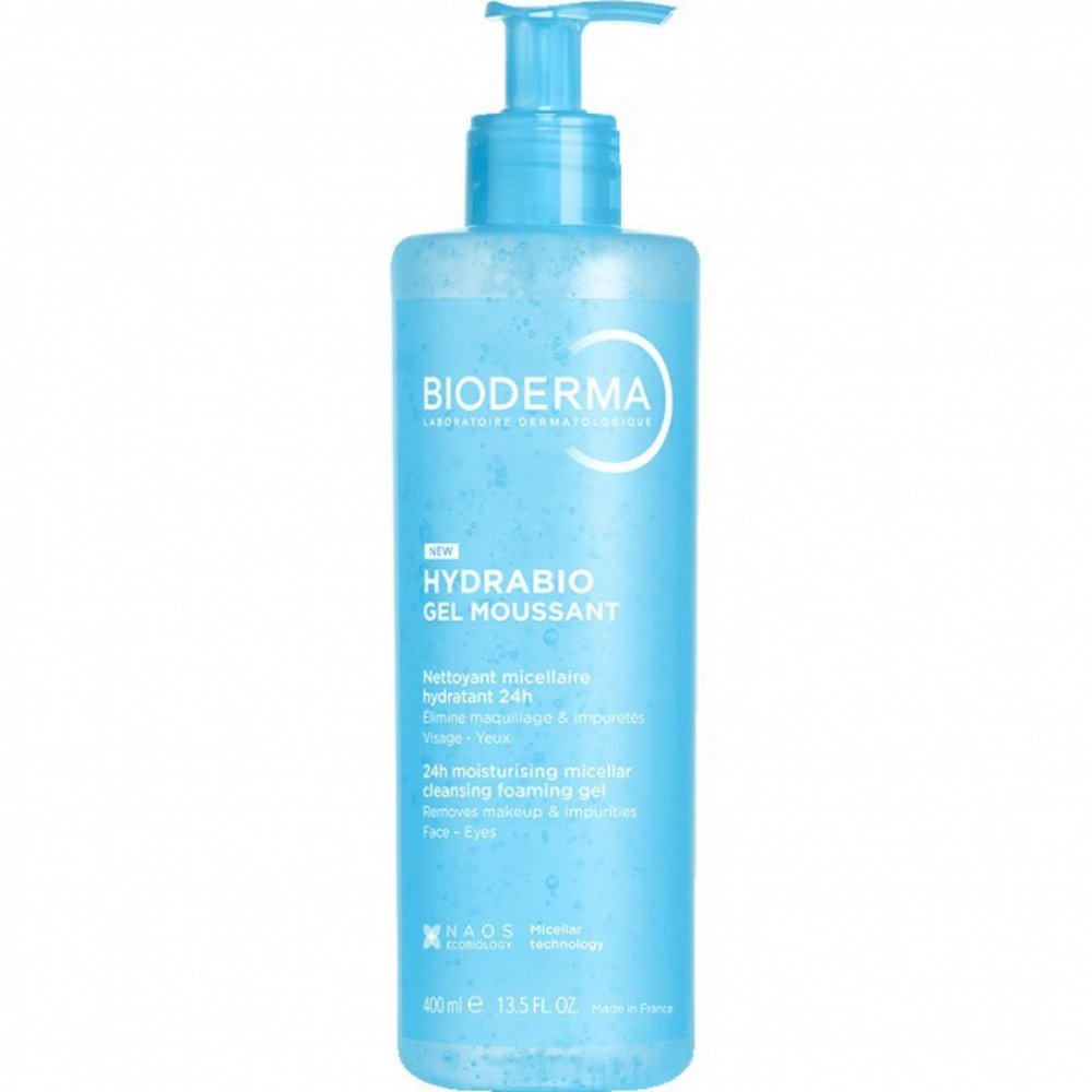 Bioderma Hydrabio 24H Moisturising Micellar Cleansing Foaming Gel Αφρίζον Μικυλλιακό Τζέλ Καθαρισμού για Πρόσωπο & Μάτια με 24ωρη Ενυδατική Δράση, με Αντλία 400ml