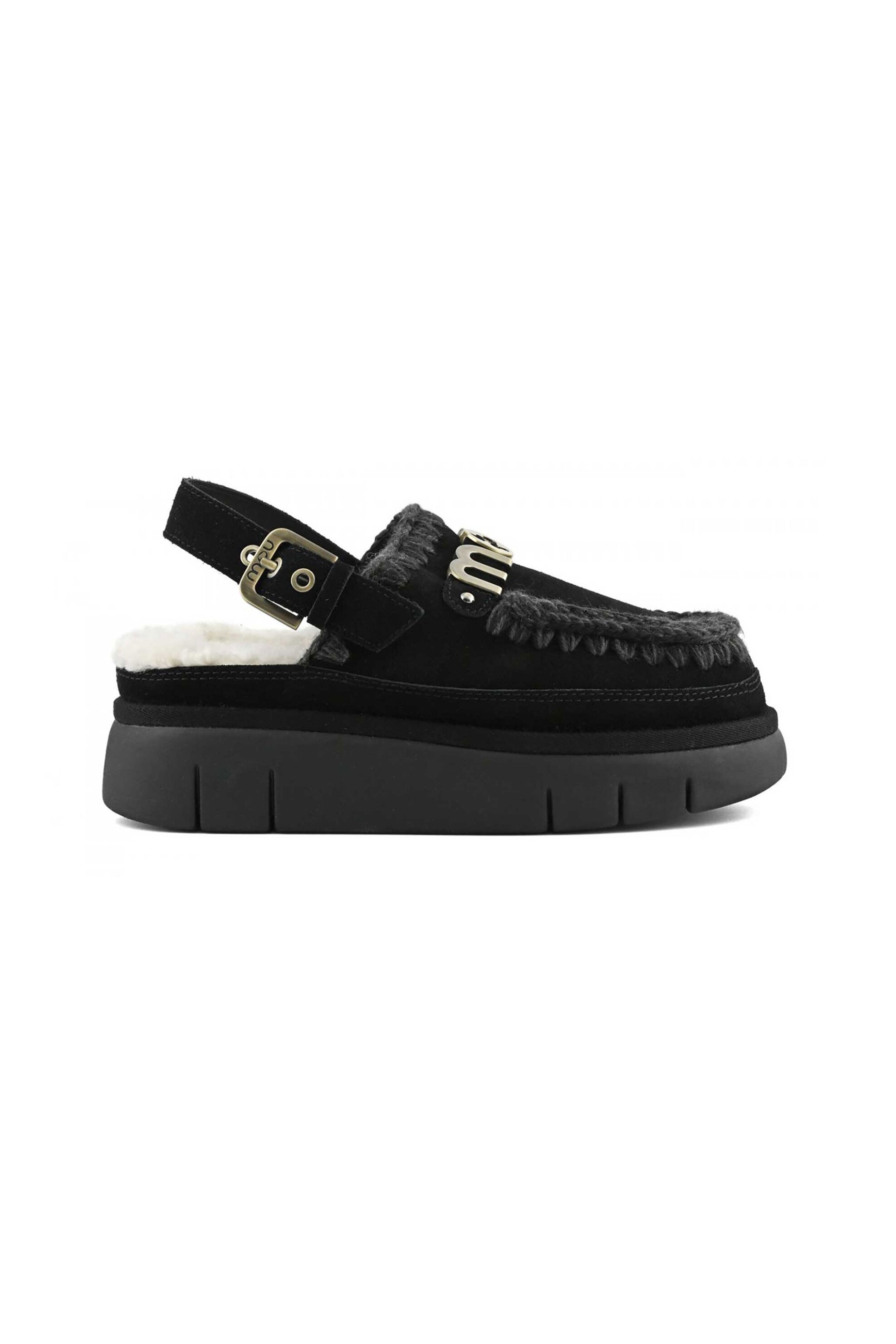Mou γυναικεία clogs suede με λουράκι