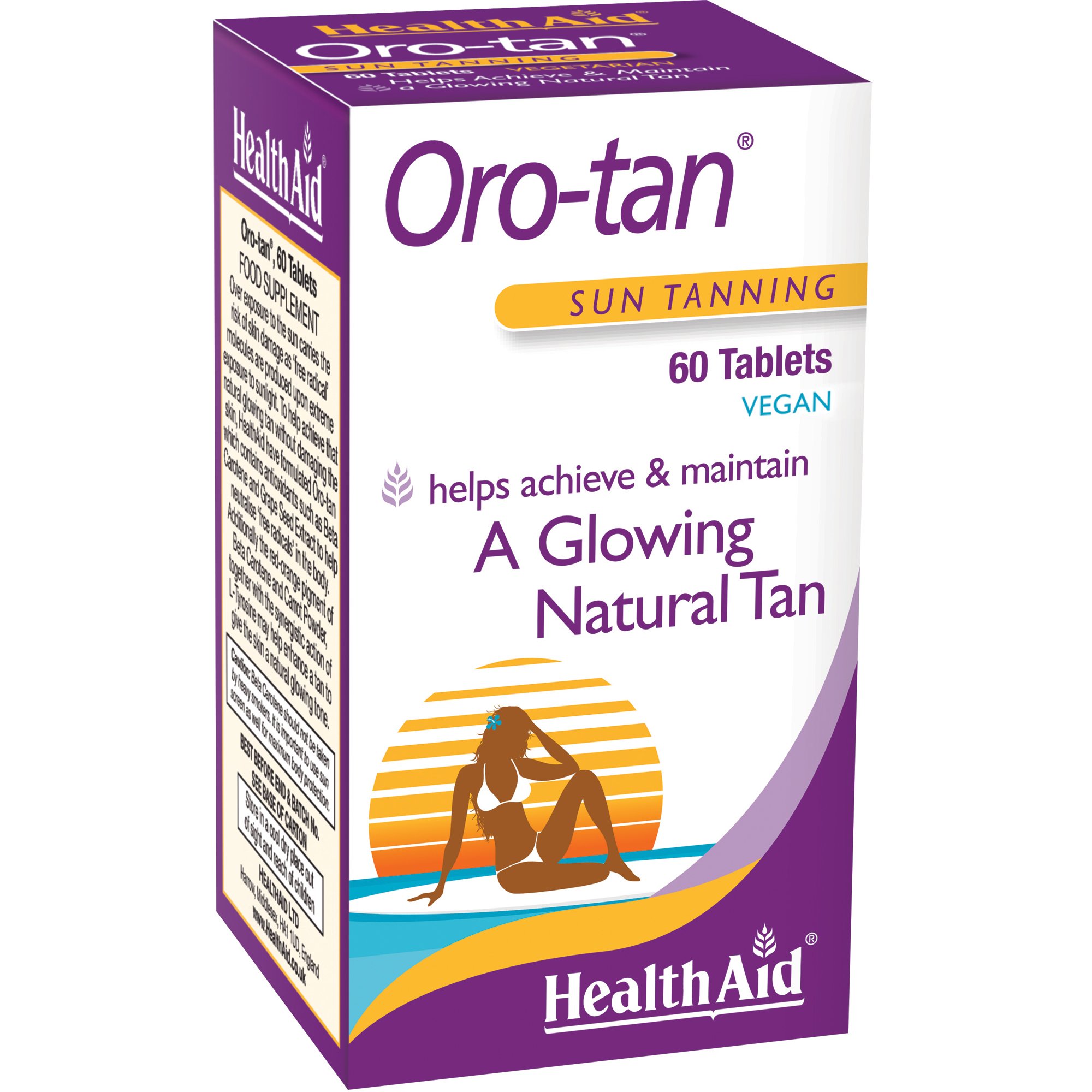Health Aid Oro-tan Συμπλήρωμα Διατροφής με Καροτενοειδή, Εκχύλισμα Σταφυλιού, Χαλκό & Αμινοξέα που Ενισχύει & Παρατείνει το Μαύρισμα Χαρίζοντας στην Επιδερμίδα Φυσική Λάμψη 60tabs