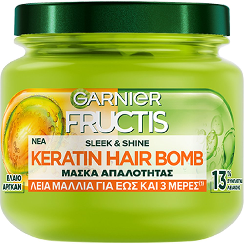 Garnier Fructis Sleek & Shine Keratin Hair Bomb Μάσκα Απαλότητας για Λεία Μαλλιά με Κερατίνη 320ml