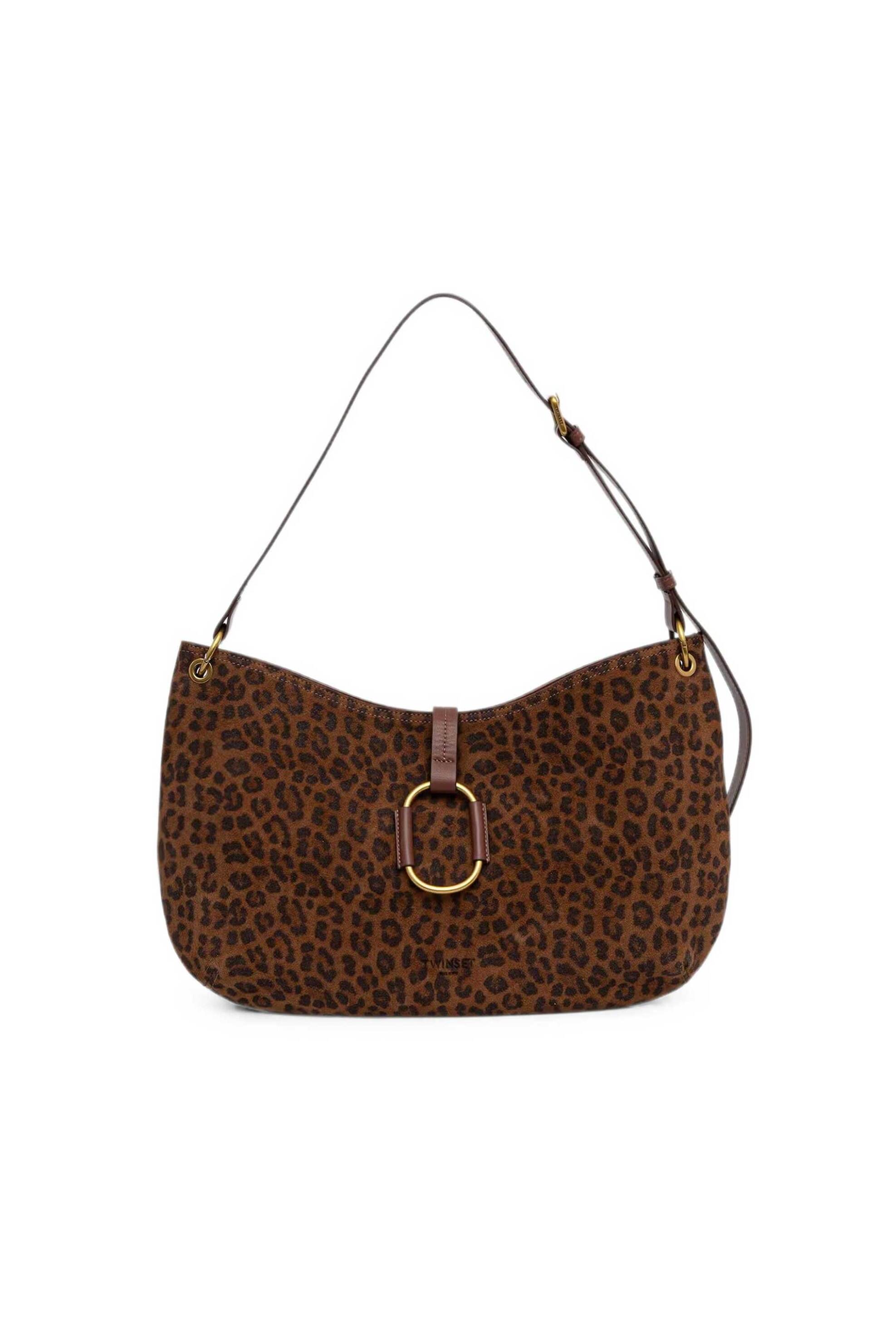 Twinset γυναικεία suede τσάντα ώμου hobo animal print | ONE SIZE