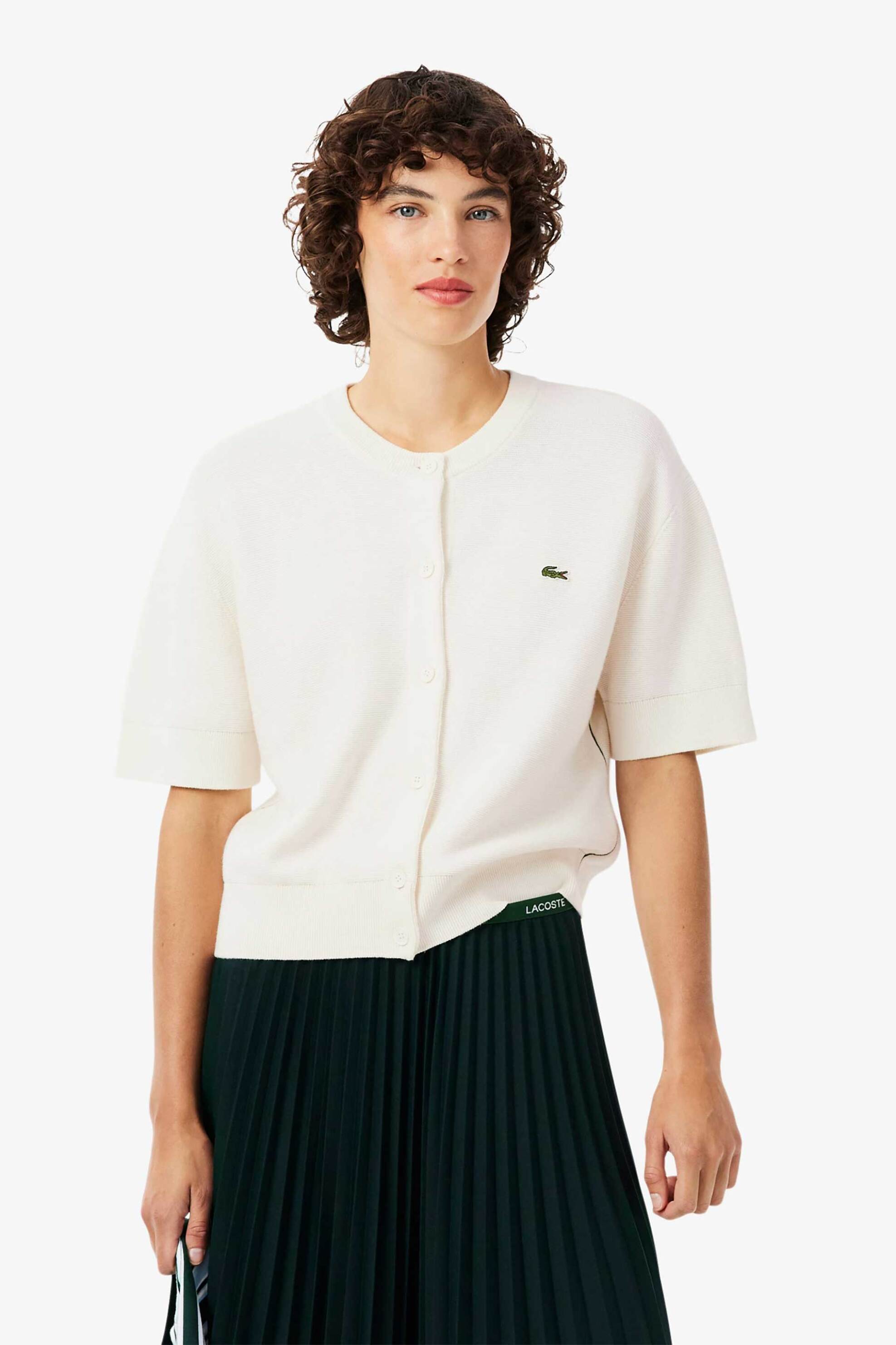 Lacoste γυναικεία πλεκτή ζακέτα με κεντημένο λογότυπο Regular Fit