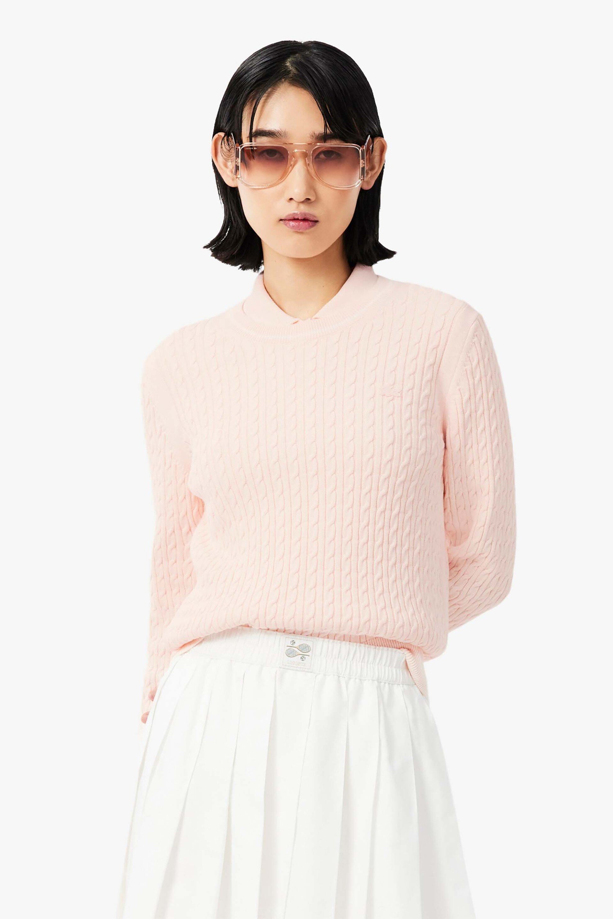 Lacoste γυναικείο πουλόβερ με cable knit pattern και κεντημένο λογότυπο Regular Fit