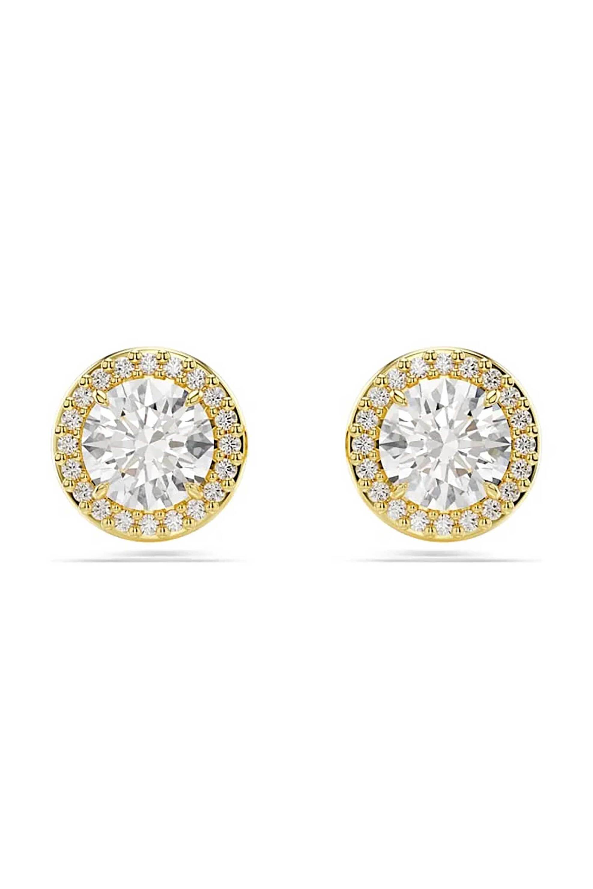 Swarovski γυναικεία σκουλαρίκια με καραφάκι, στρογγυλή κοπή, χρυσαφί τόνος, επιμετάλλωση με χρυσαφί τόνο "Una Angelic"