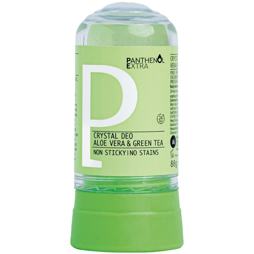 Panthenol Extra Crystal Deo Aloe Vera & Green Tea Deodorant Αποσμητικό Στικ Σώματος 24ωρης Δράσης με Άρωμα Πράσινου Τσαγιού 80g