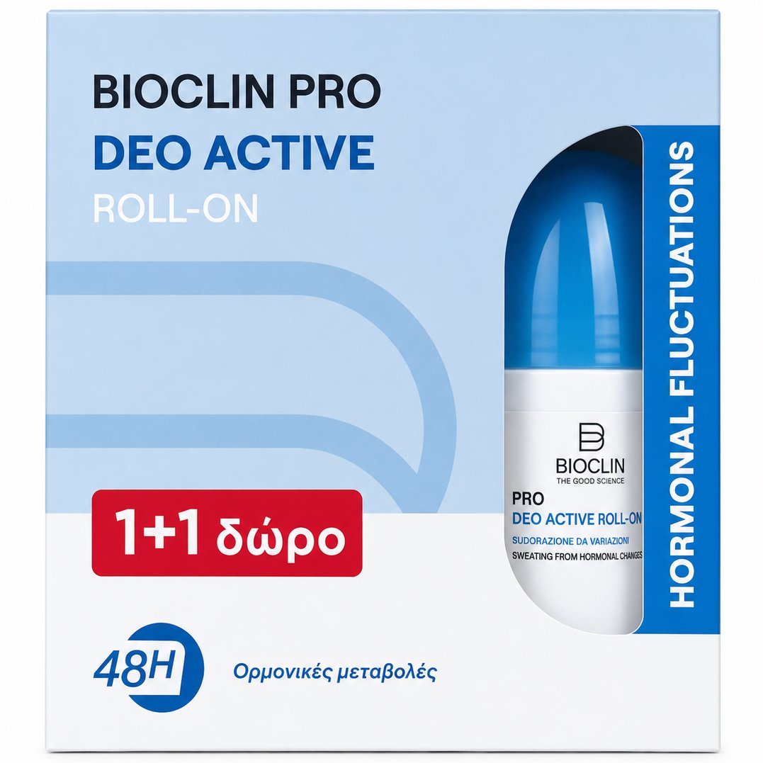 Bioclin Promo Pro Deo Active 48h Roll-on Αποσμητικό σε Μορφή Roll on για την Αντιμετώπιση της Έντονης Εφίδρωσης που Προκαλείται σε Περιόδους Ορμονικών Μεταβολών 100ml (2x50ml)