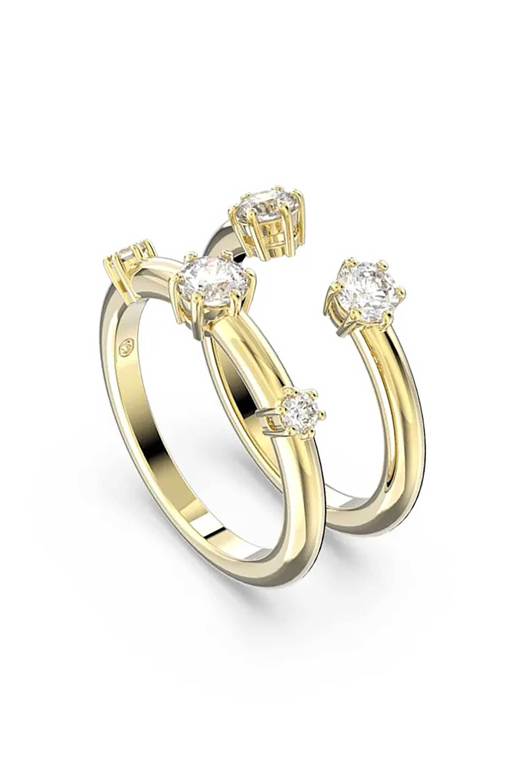 Swarovski γυναικείο δαχτυλίδι σετ (2), στρογγυλή κοπή, λευκό, επιμετάλλωση σε χρυσαφί τόνο "Constella" (50)